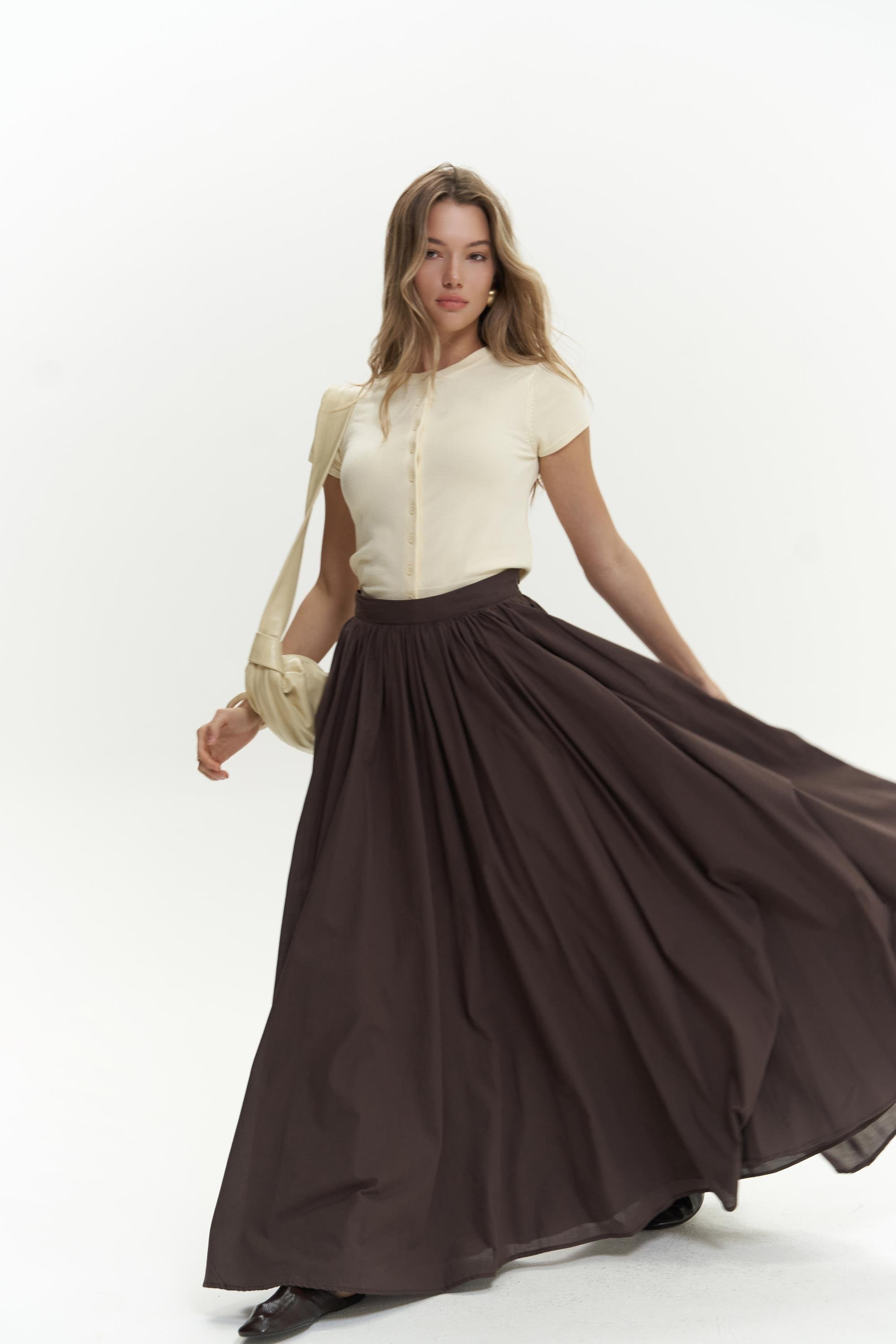 Faylinn Pileli Uzun Kahve Etek