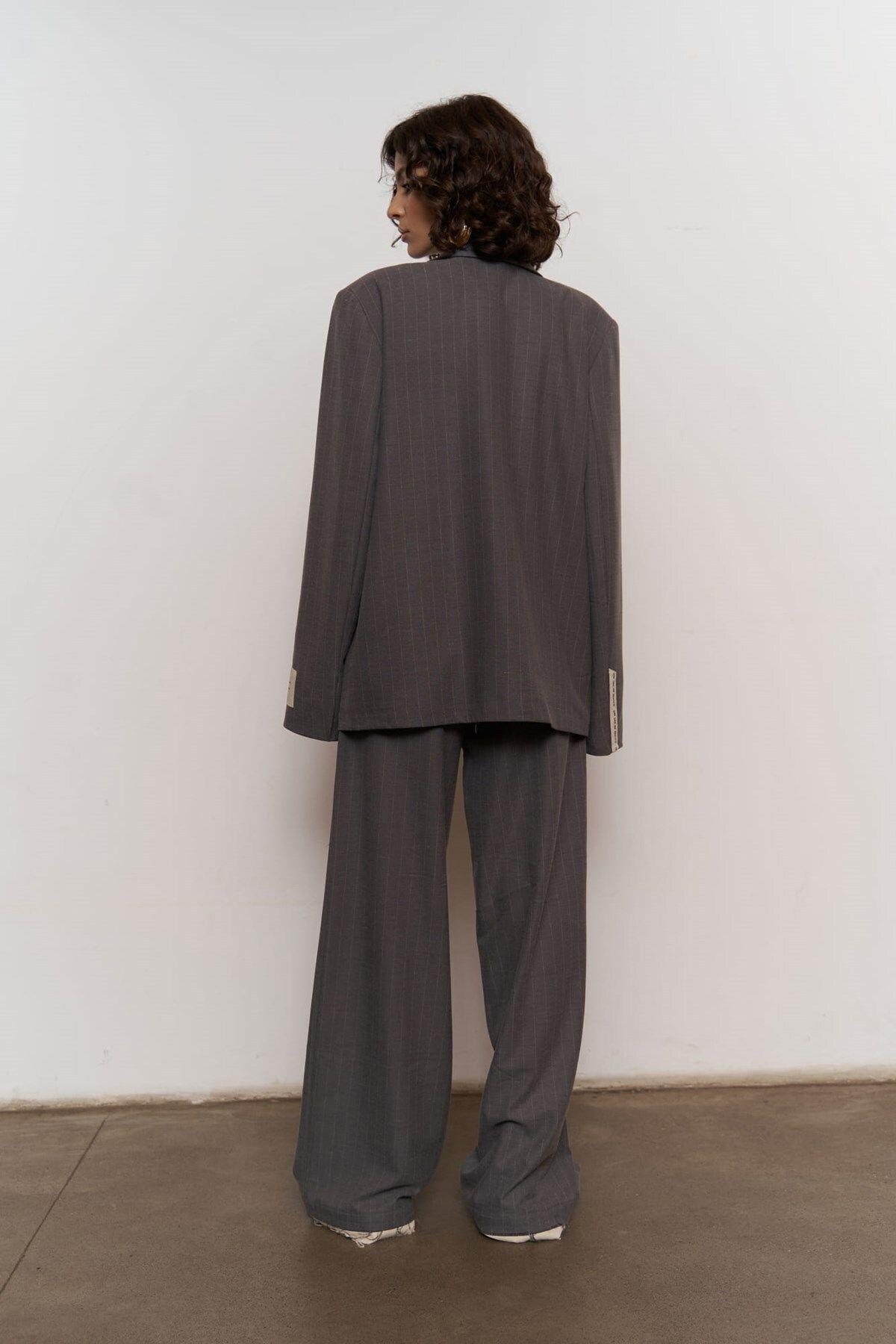 Mai Collection Gardena Dark Gray Striped 3 Piece Suit