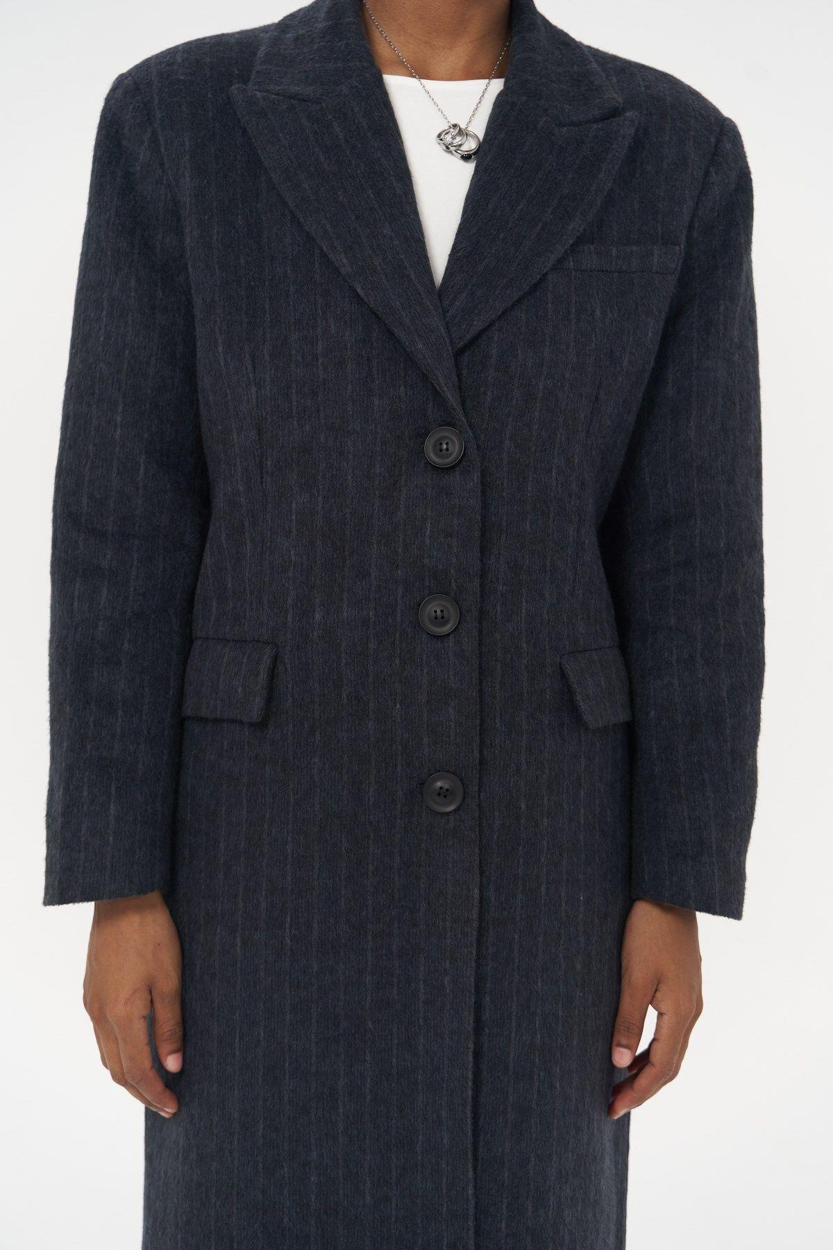 Gasadalur Striped Navy Blue Coat 