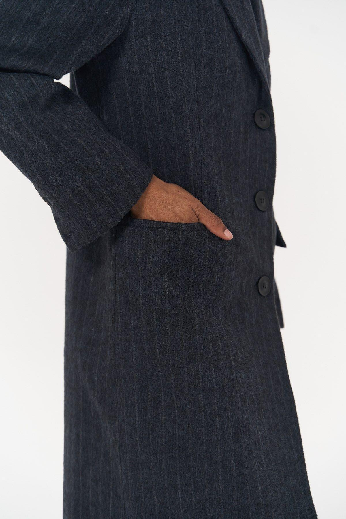 Gasadalur Striped Navy Blue Coat 