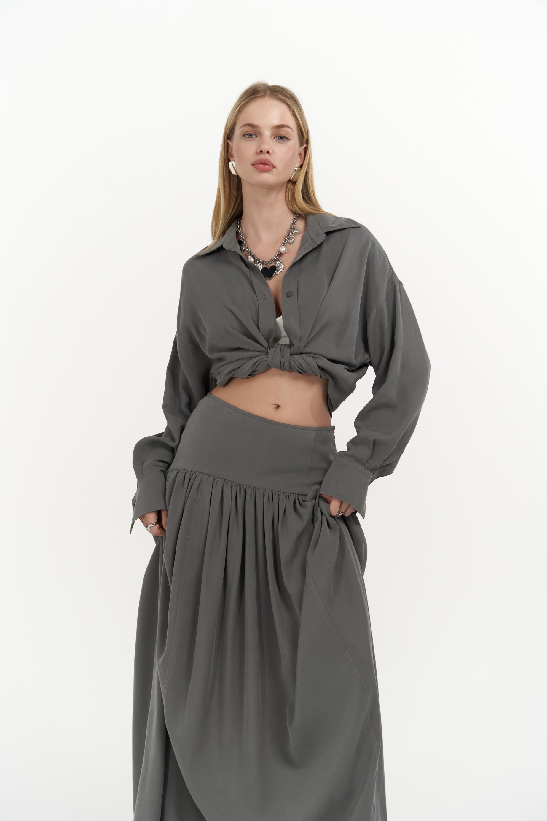 Ginevra Gri Gömlek Etek Takım