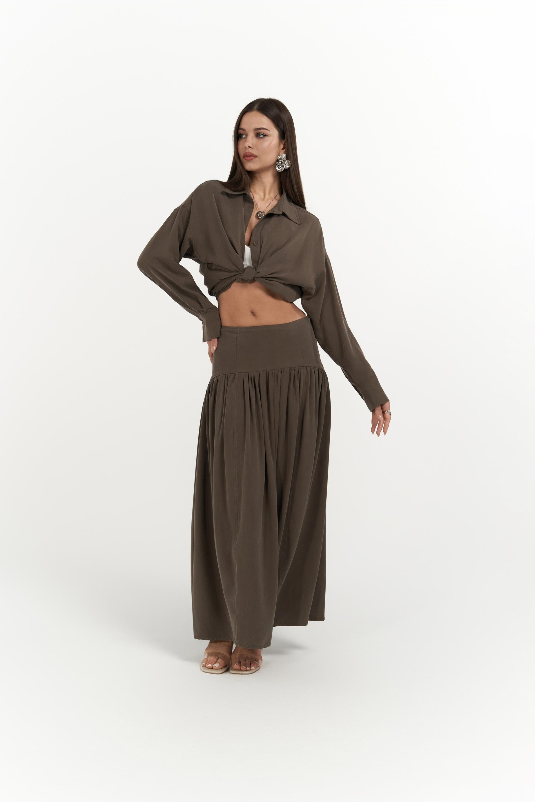 Ginevra Kahve Gömlek Etek Takım