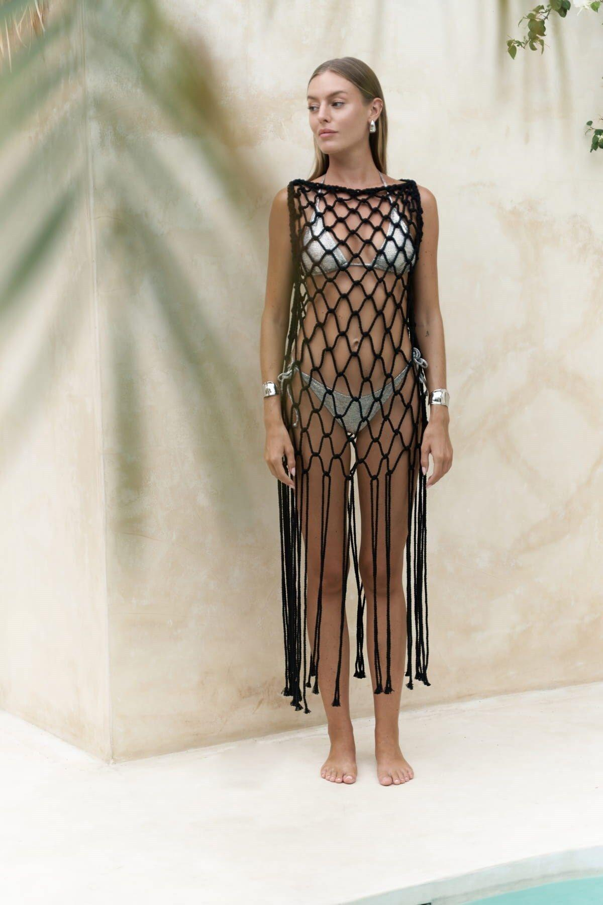 Bohemai Hamper Black Fishnet Dress