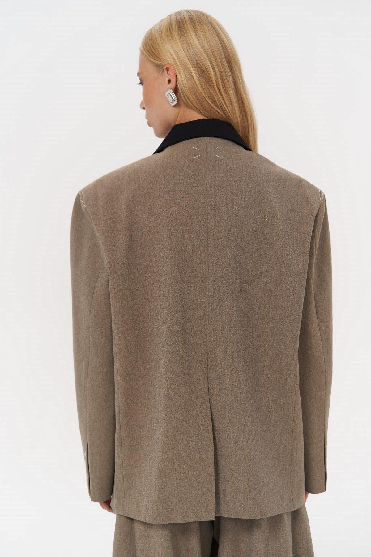 Iva Khaki Blazer with Embroidery Detail