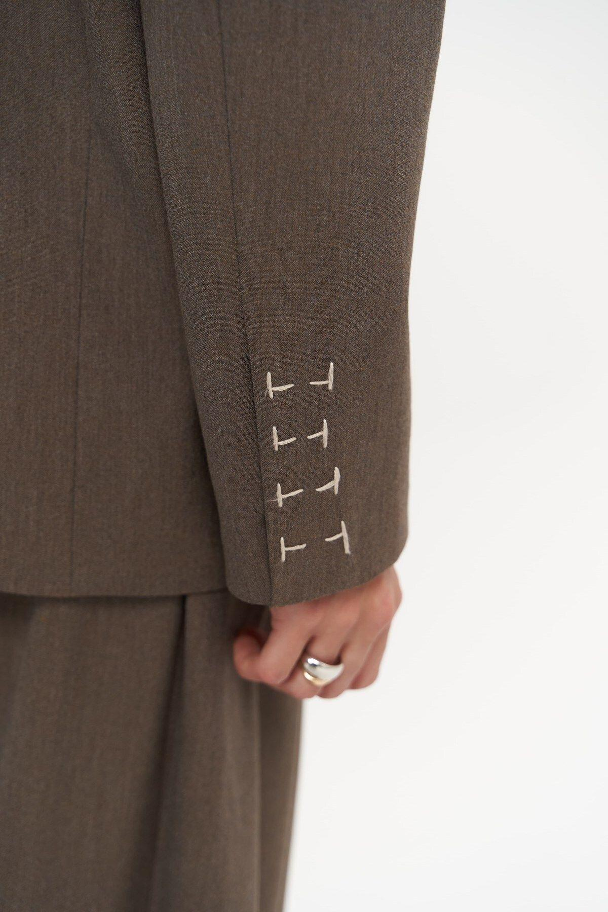 Iva Brown Blazer with Embroidery Detail