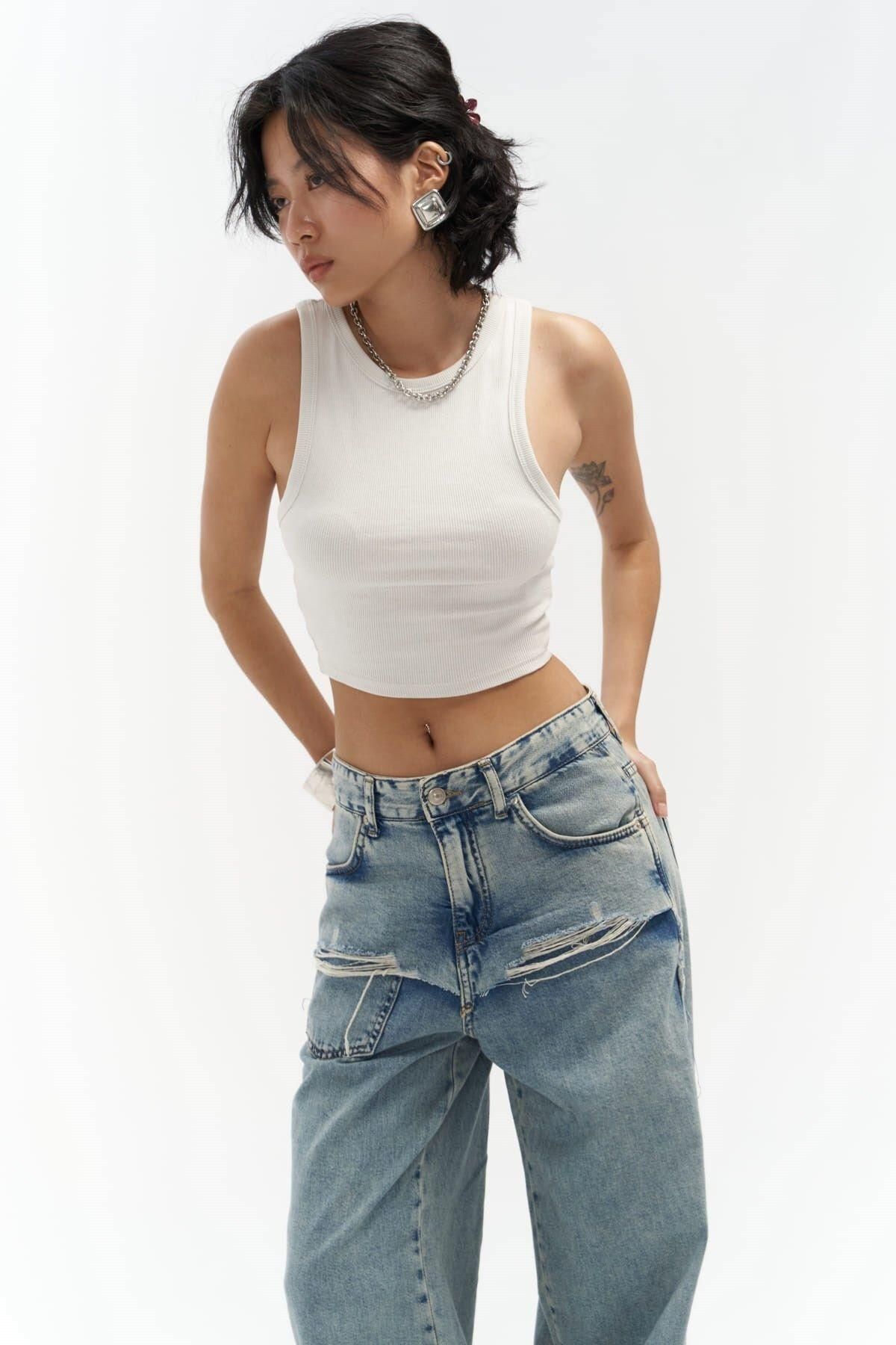 Kellen Ice Blue Jeans with Ripped Detail 