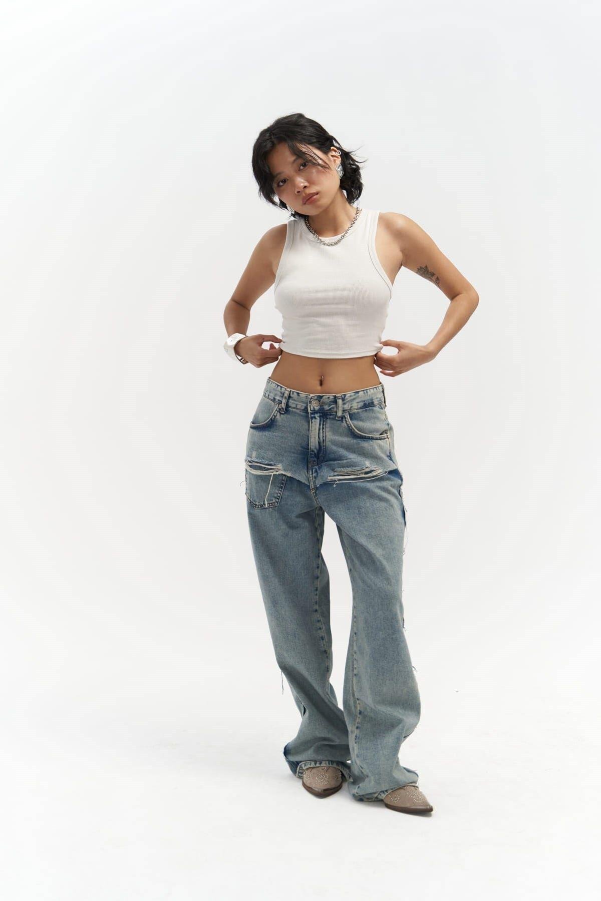 Kellen Ice Blue Jeans with Ripped Detail 