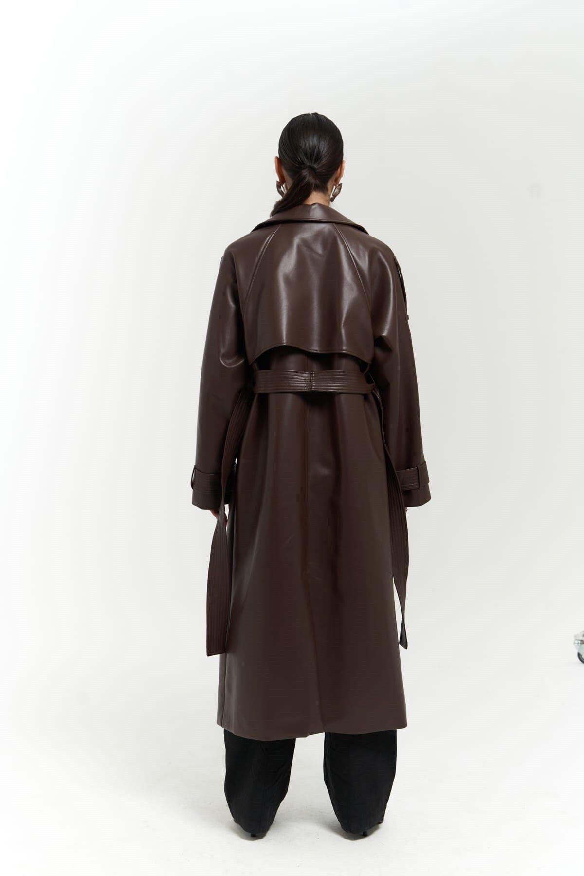 Mai Layton Dark Brown Leather Trench Coat