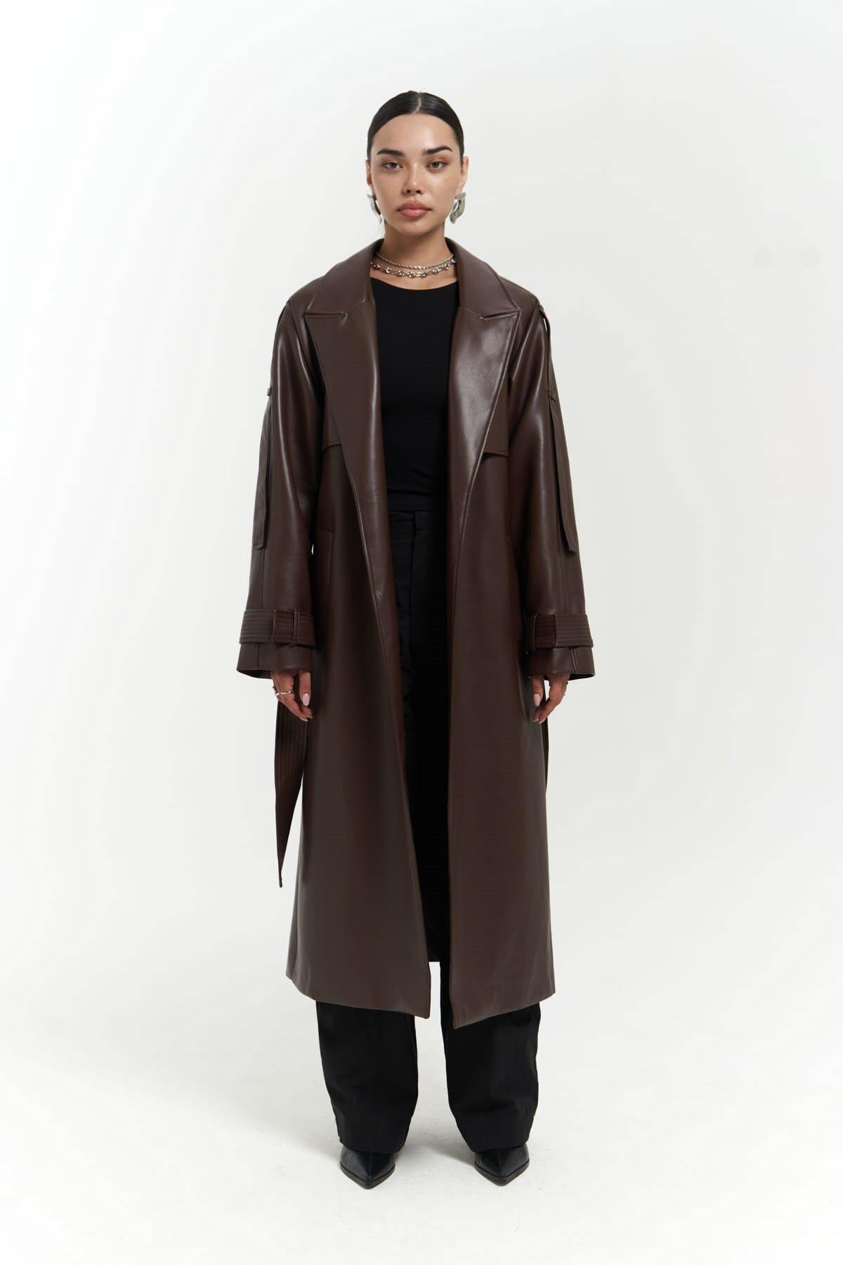 Mai Layton Dark Brown Leather Trench Coat
