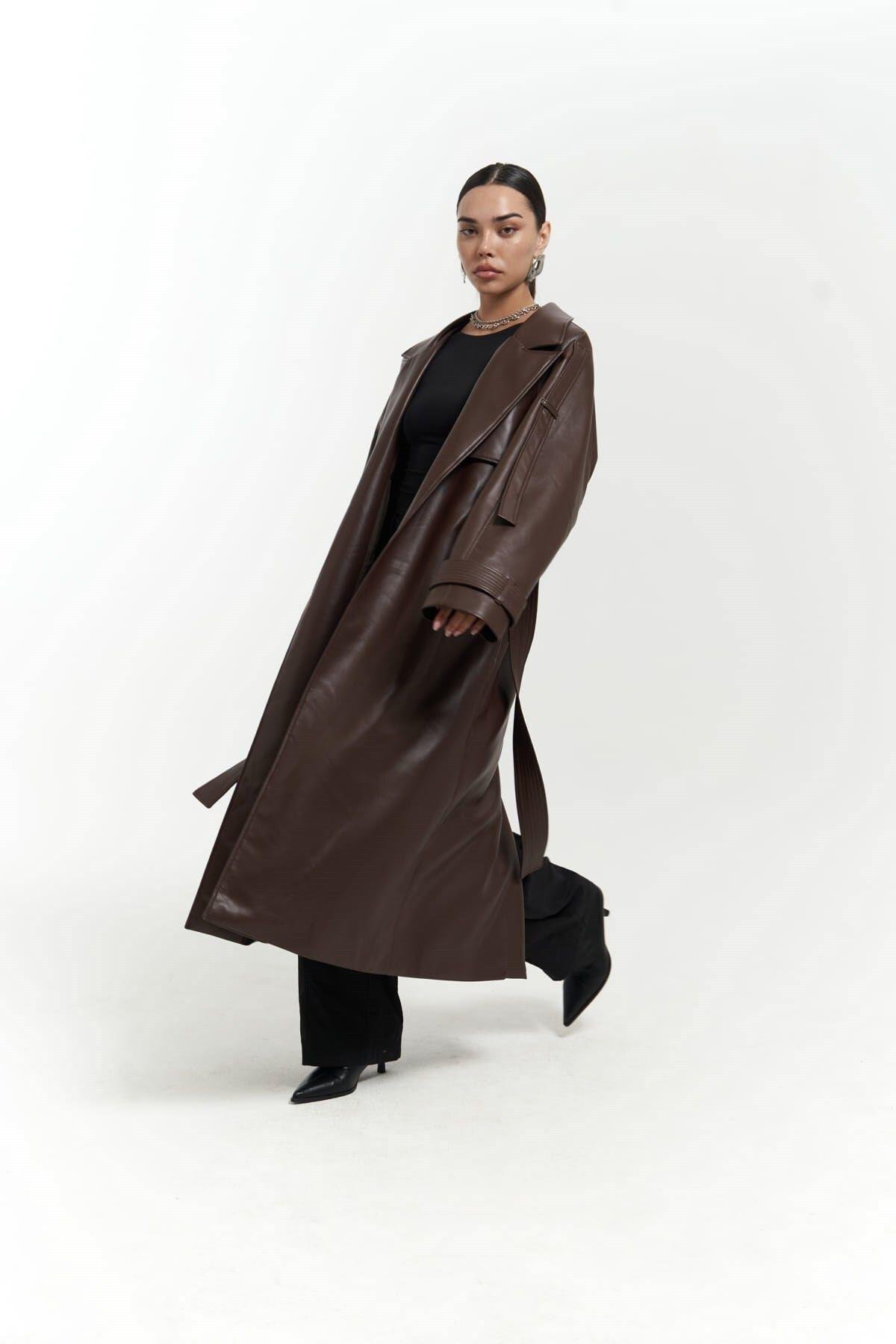 Mai Layton Dark Brown Leather Trench Coat
