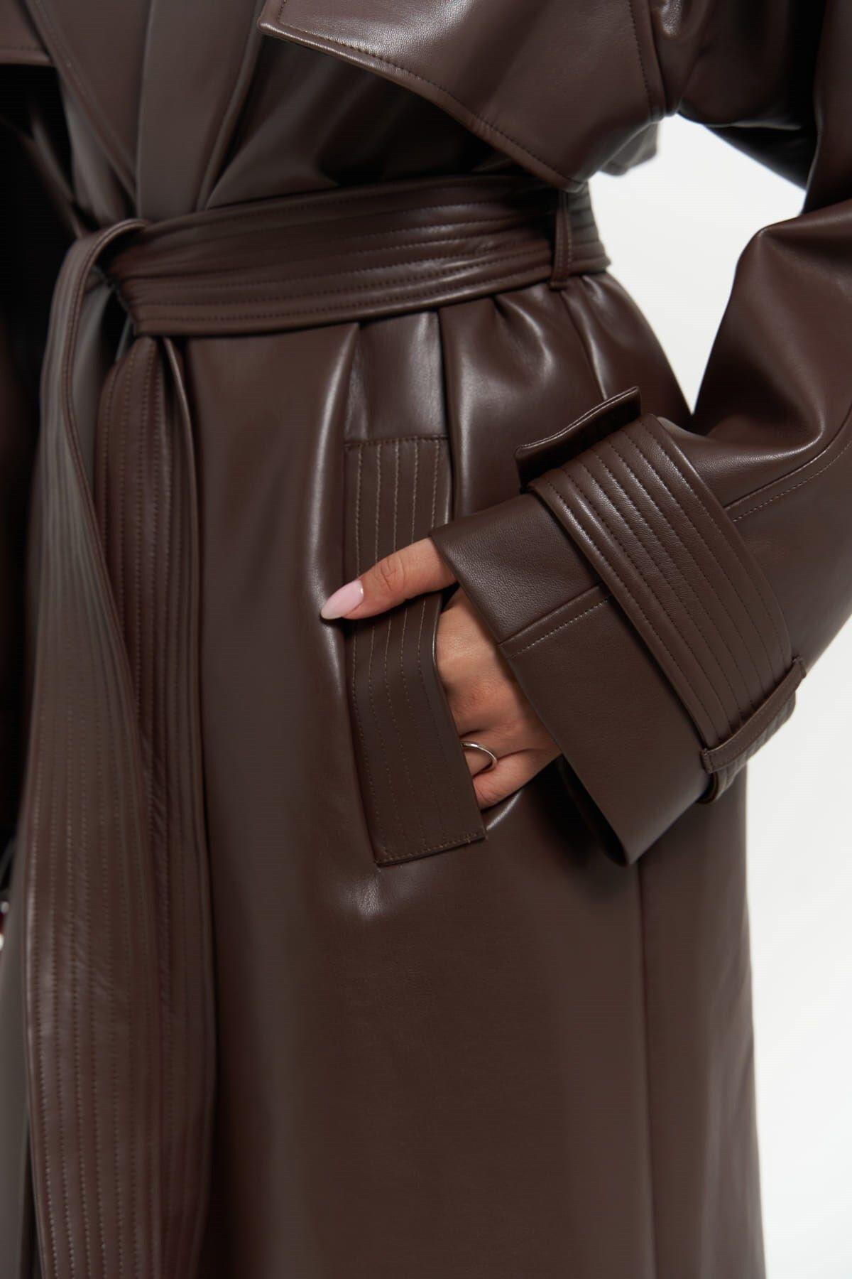 Mai Layton Dark Brown Leather Trench Coat