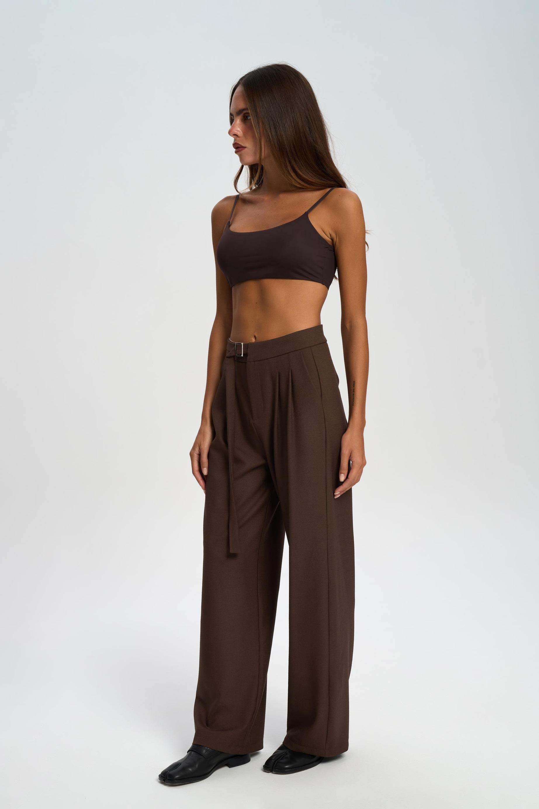 Letizia Belt Detail Brown Pants