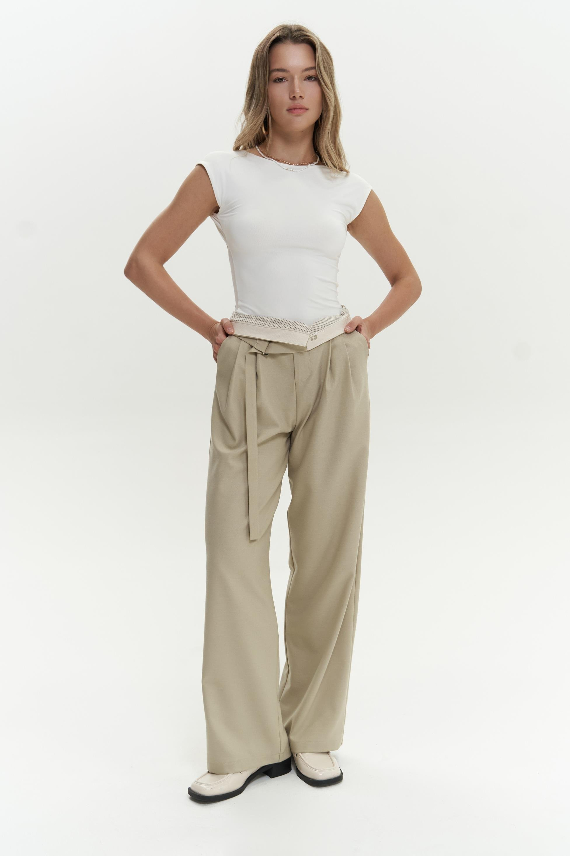 Letizia Belt Detail Olive Green Pants