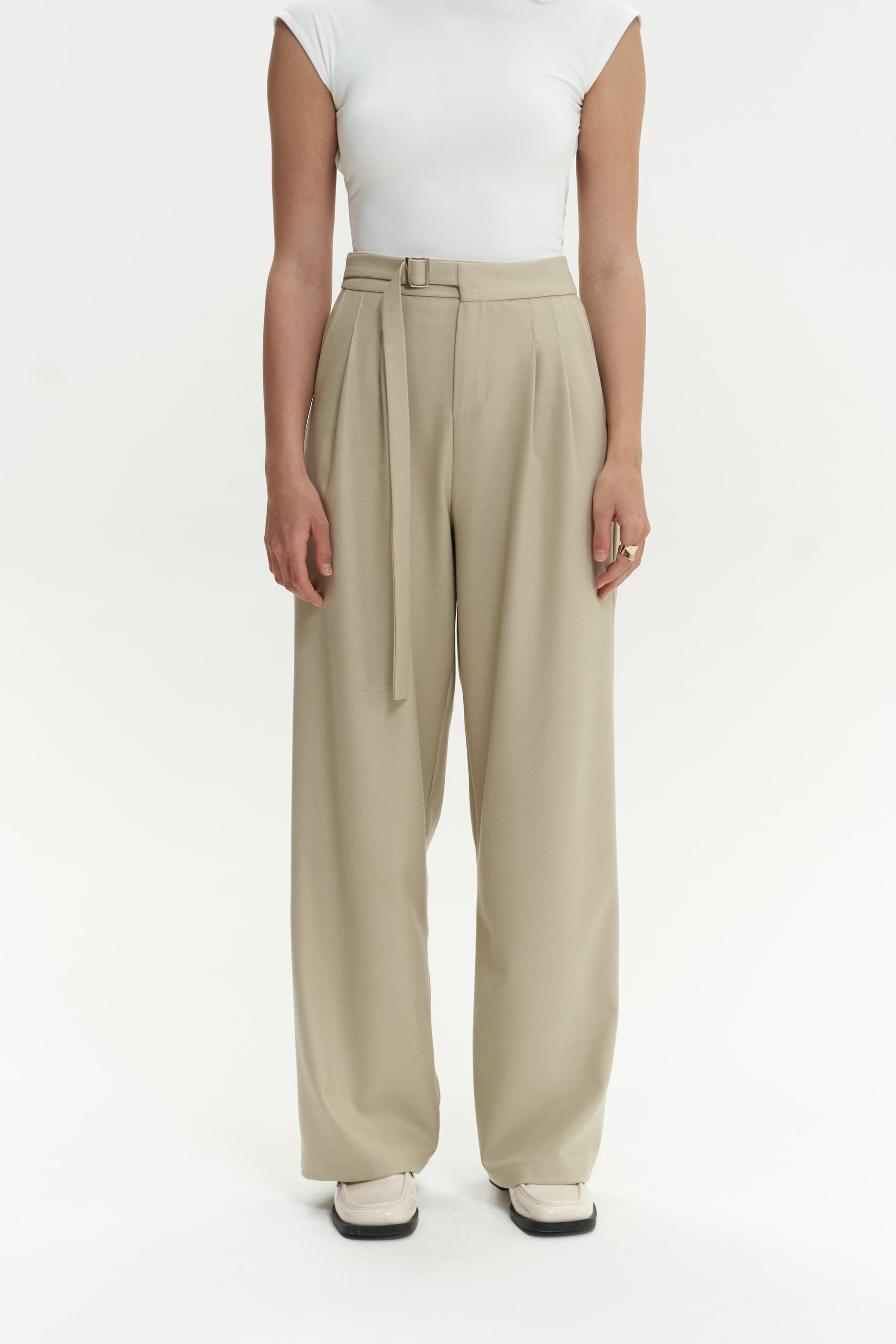 Letizia Belt Detail Olive Green Pants