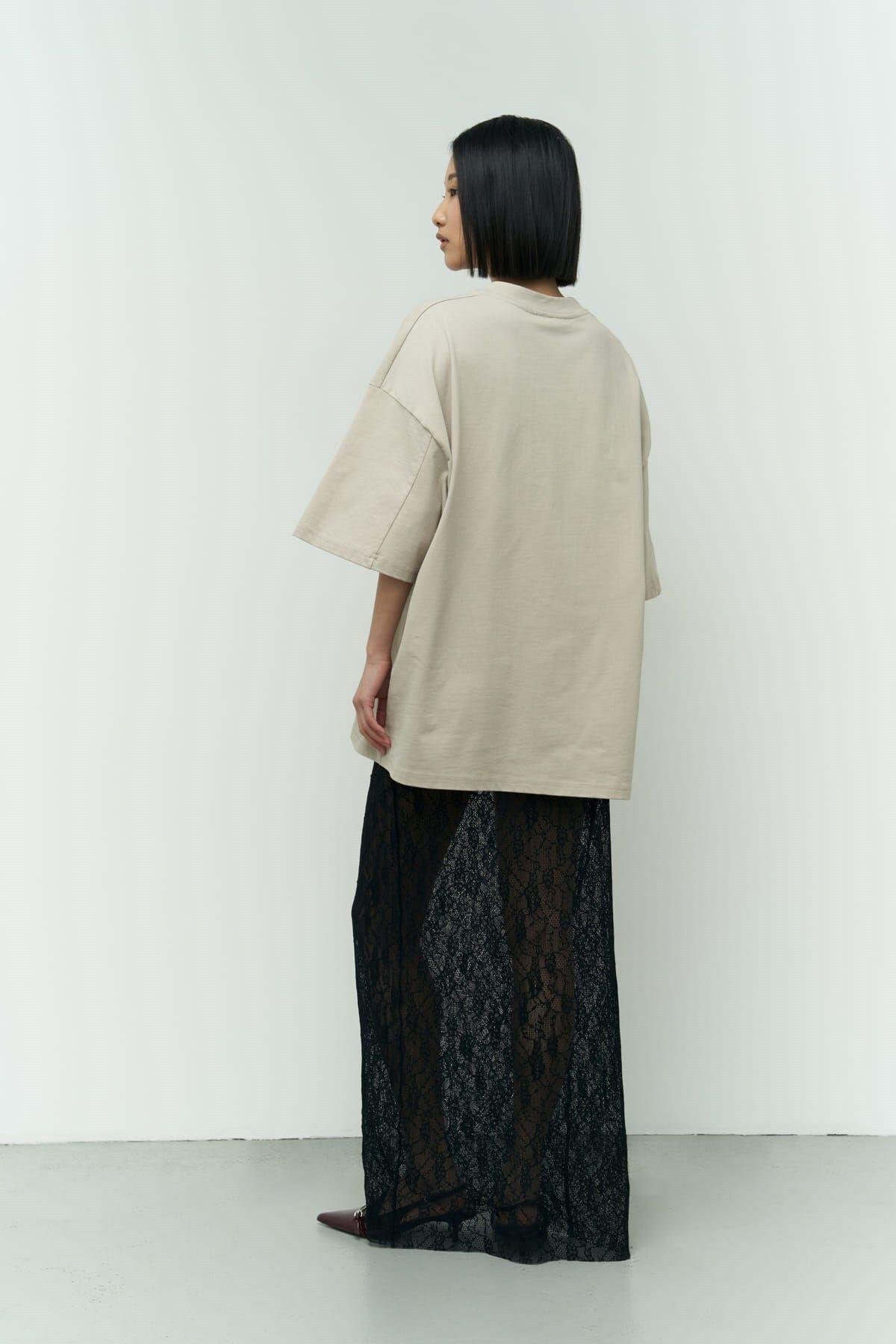 Lips Beige Oversize T-Shirt