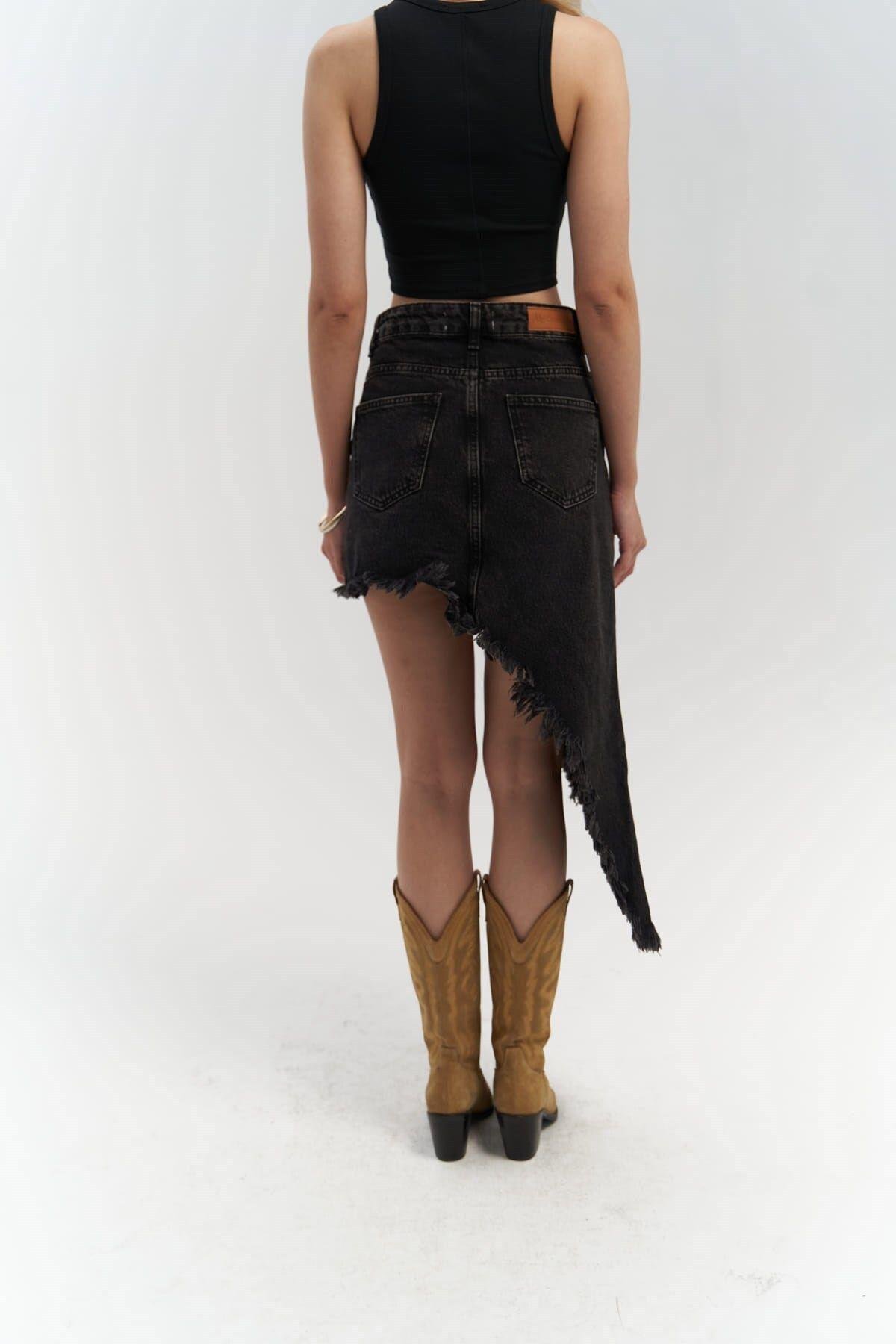 Matteau Black Frayed Denim Skirt