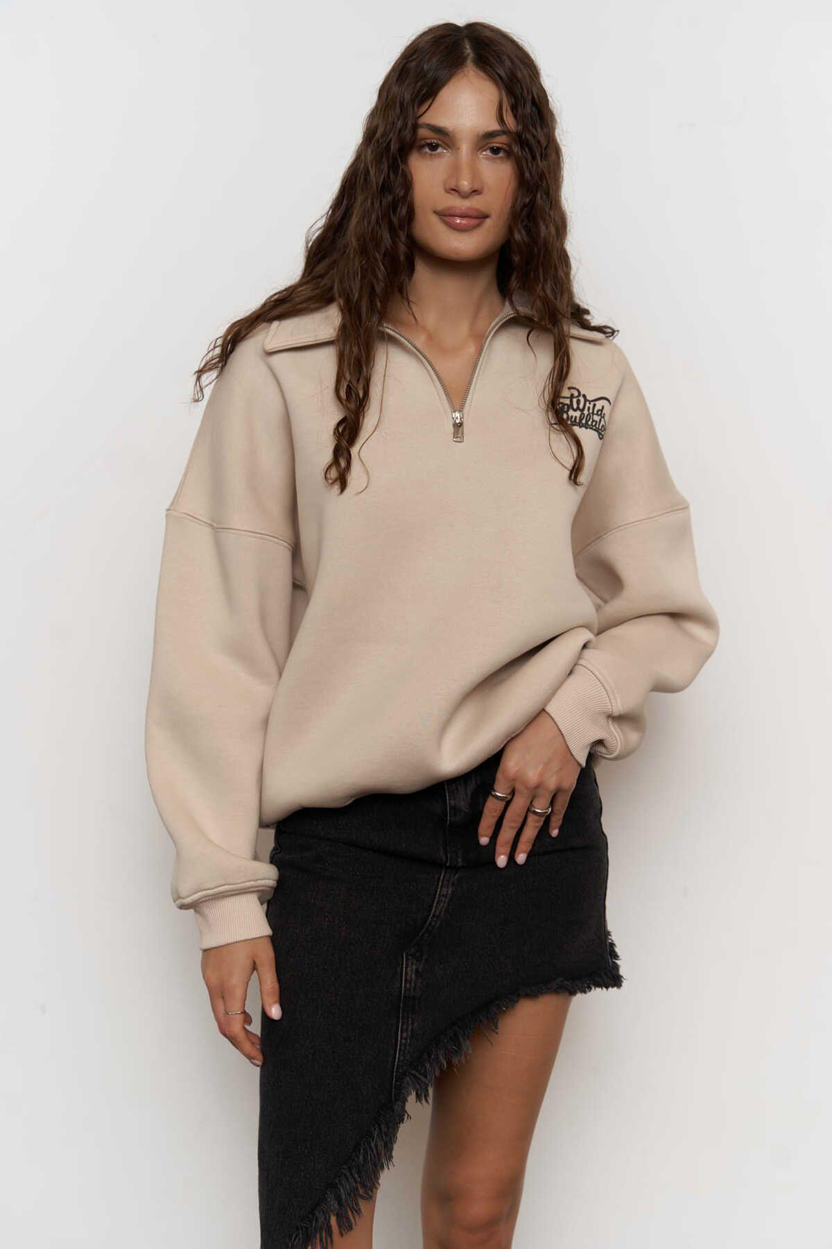 MCLLCTN Wild Buffalo Beige Unisex Oversize Sweatshirt