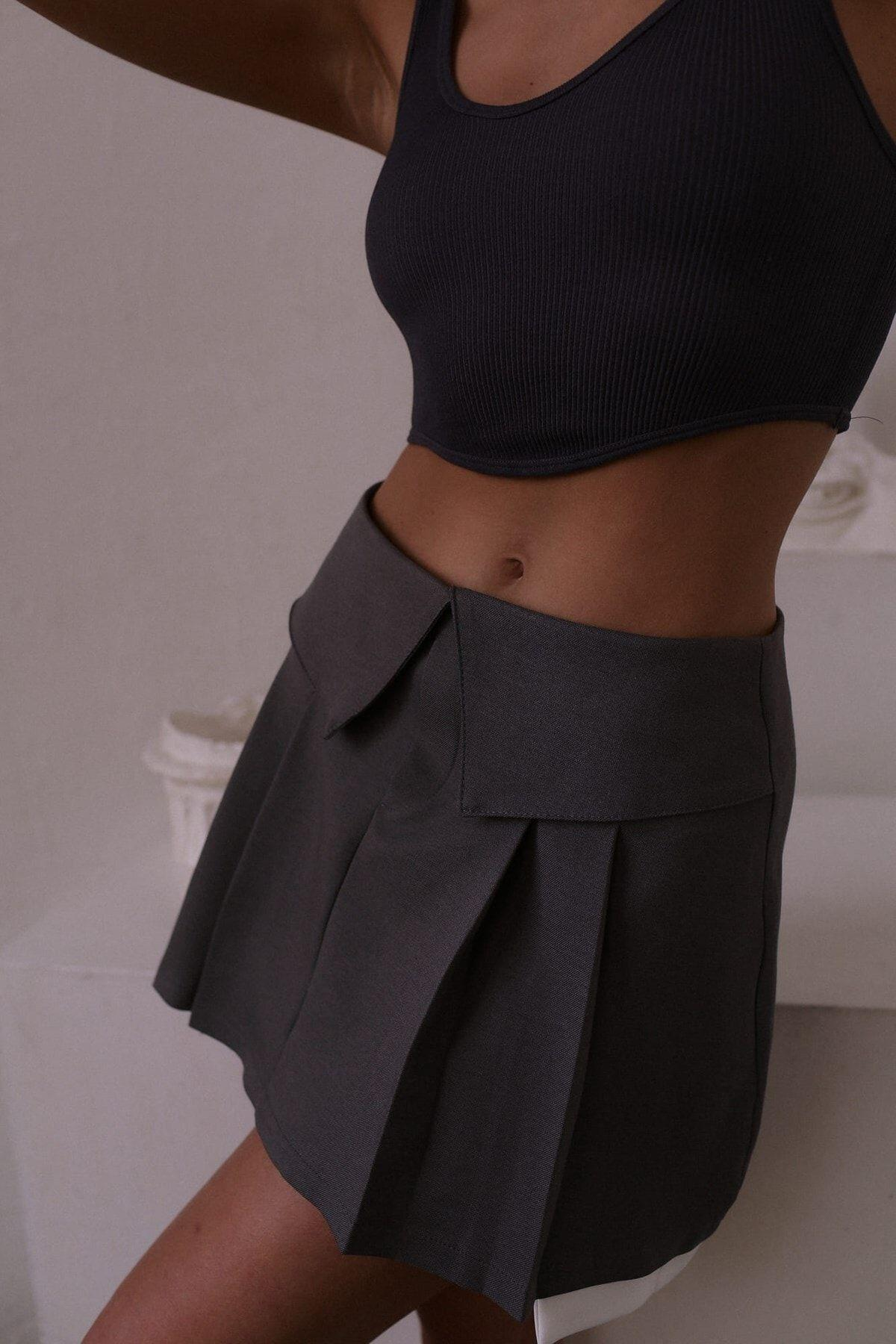 Muse Üçgen Bel Detay Açık Füme Mini Etek