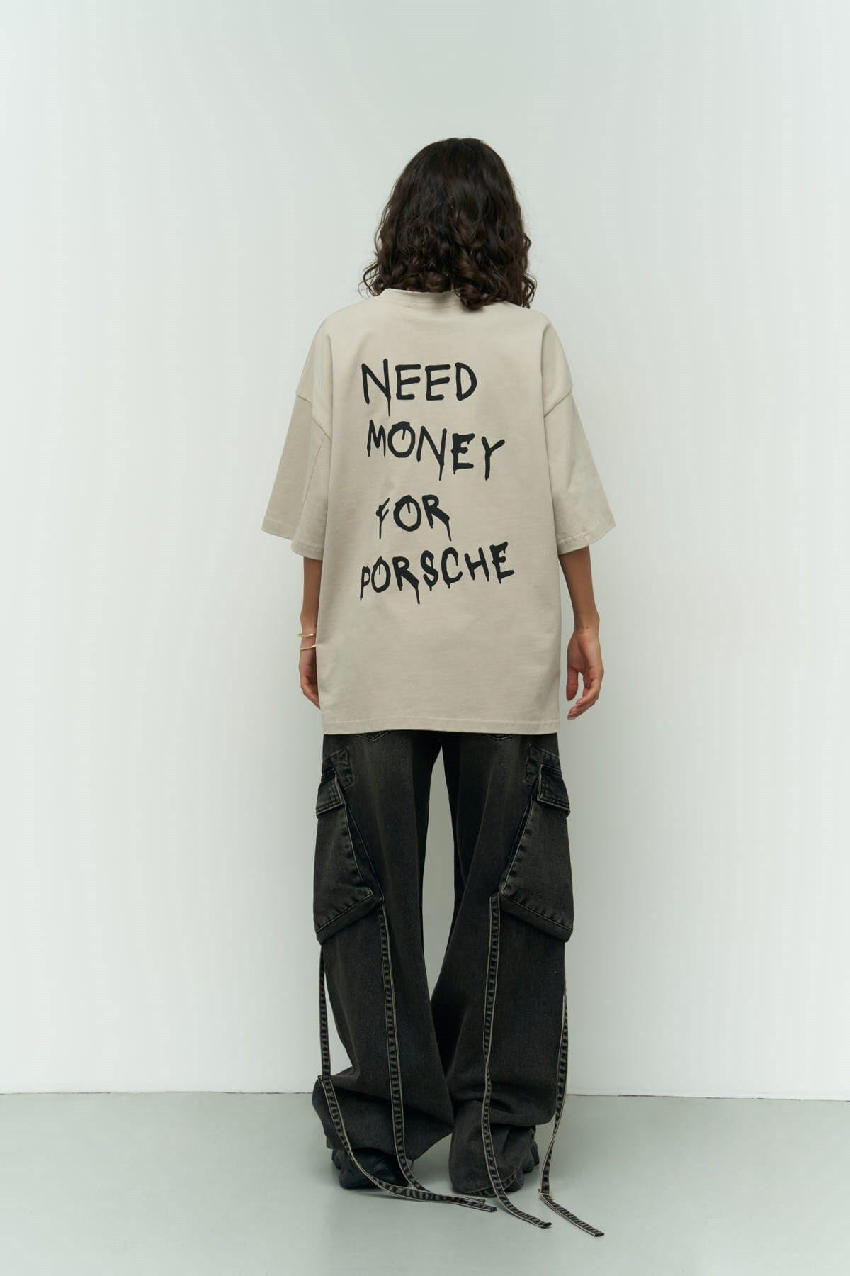 Need Money Beige Oversize T-Shirt