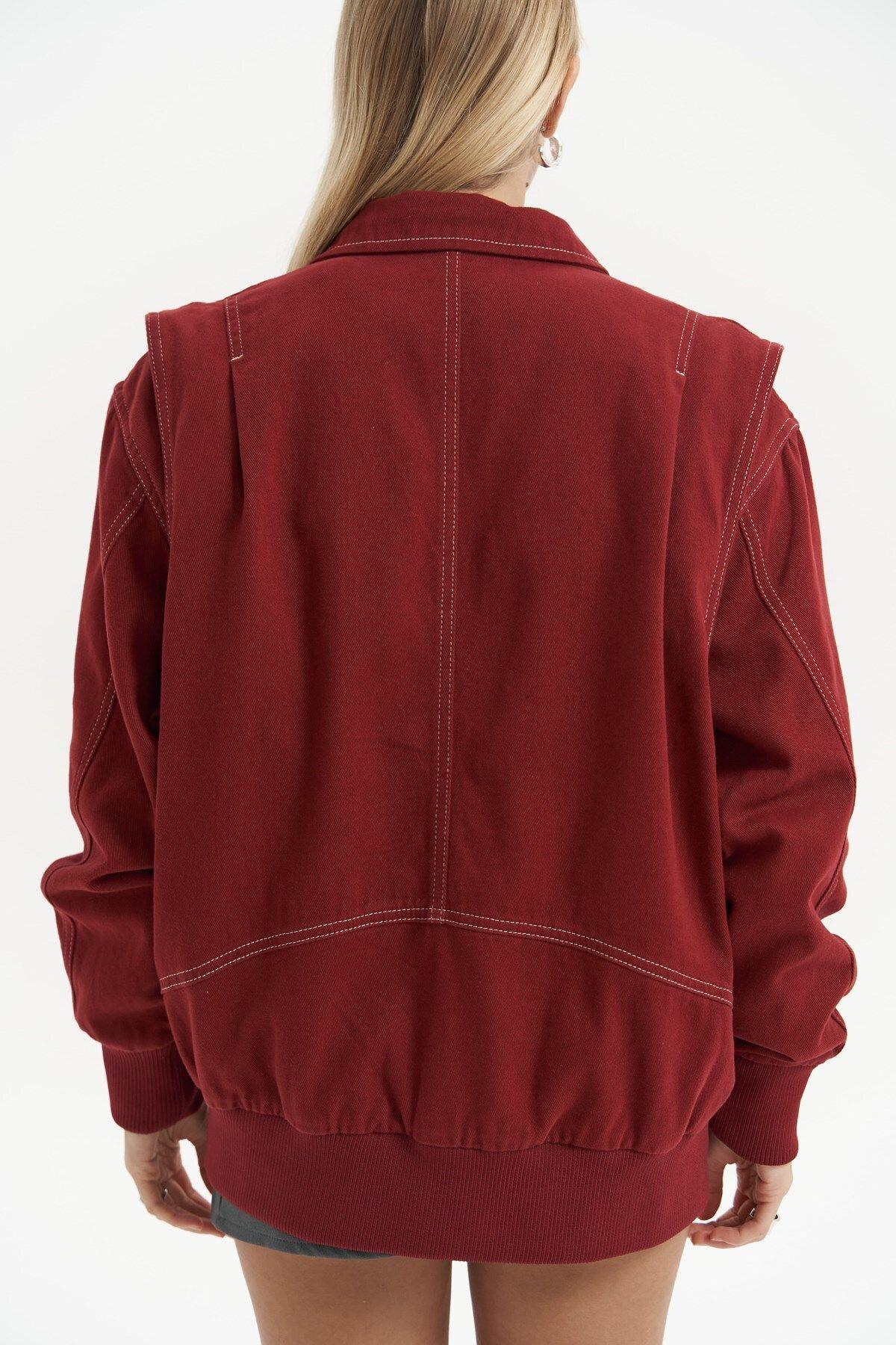 Neus Burgundy Oversize Denim Jacket