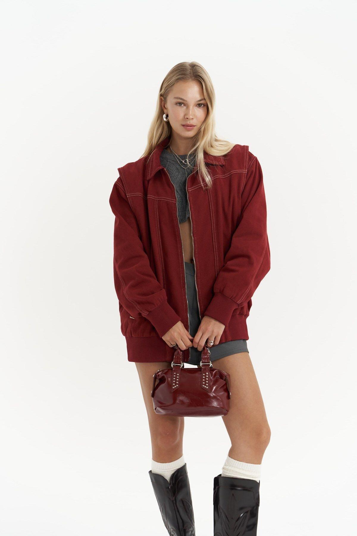 Neus Burgundy Oversize Denim Jacket