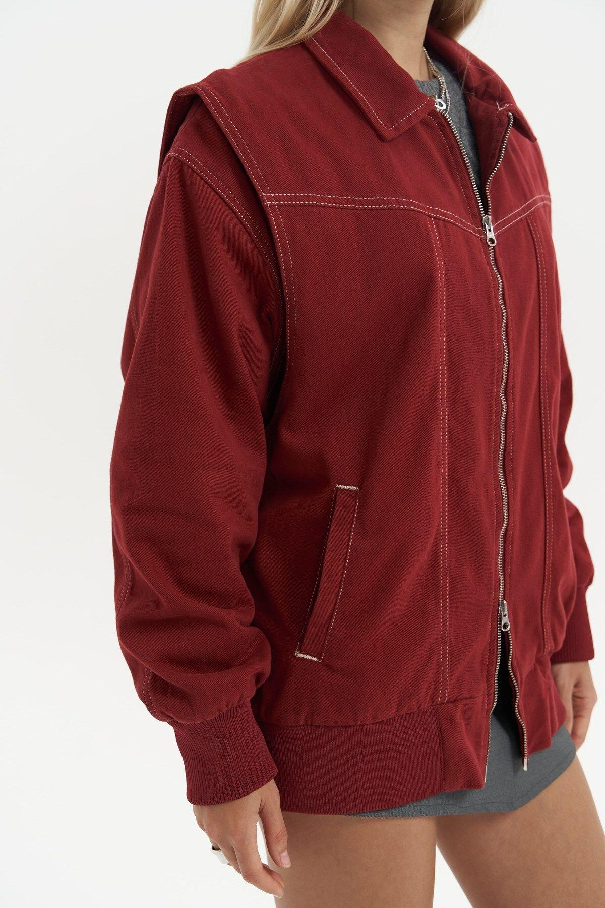Neus Burgundy Oversize Denim Jacket