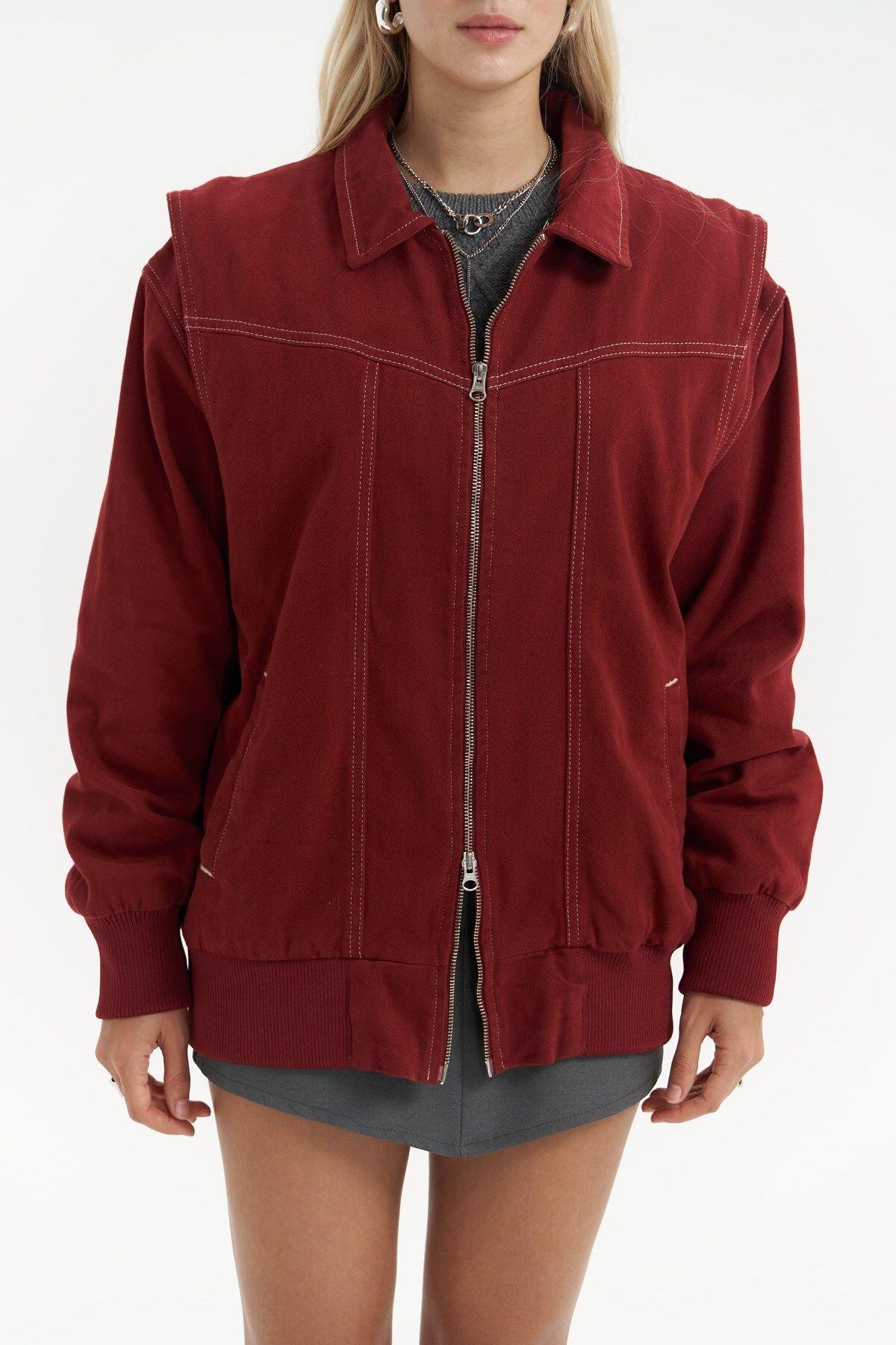 Neus Burgundy Oversize Denim Jacket