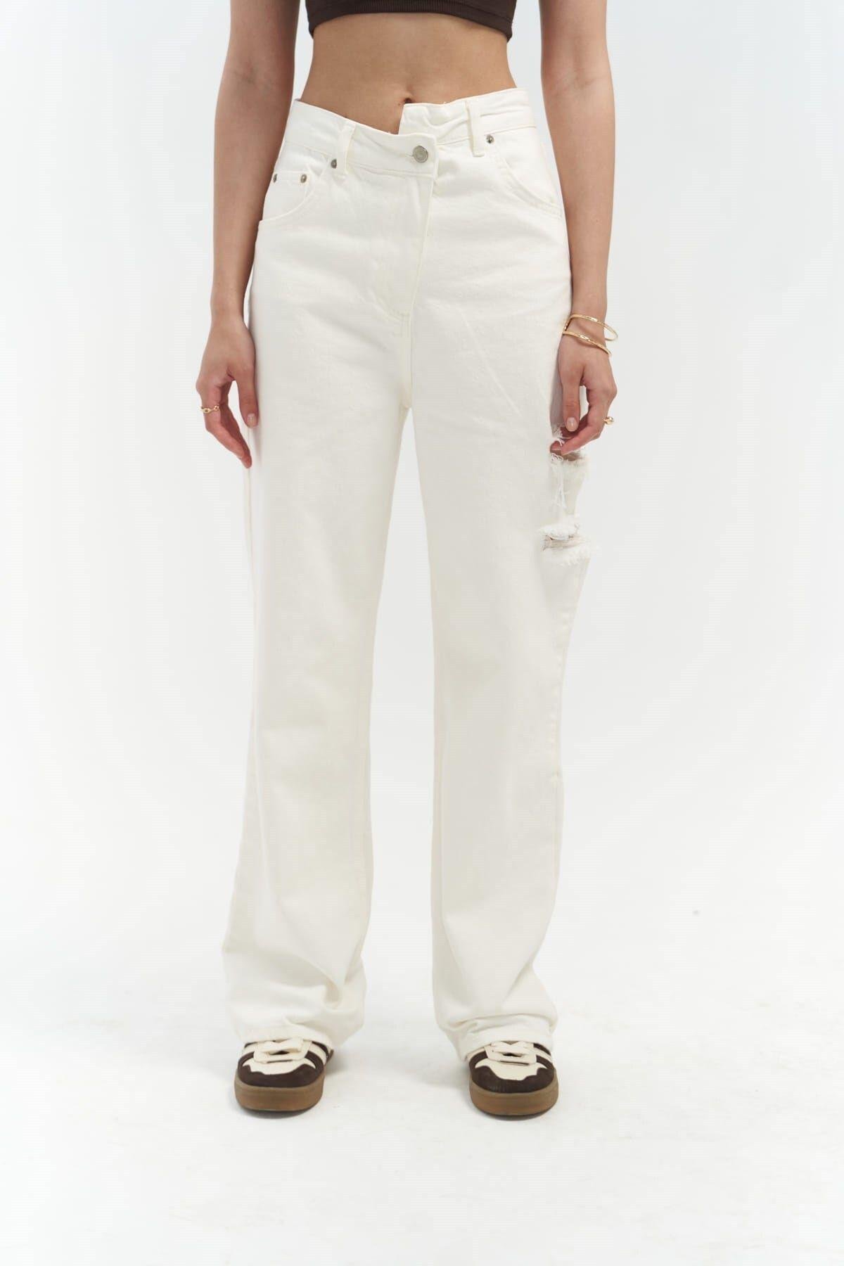 North Ecru Ripped Jeans