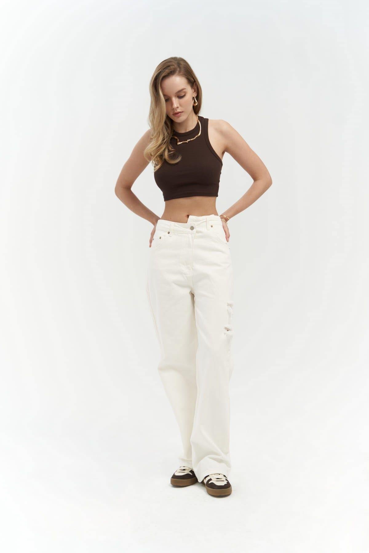 North Ecru Ripped Jeans