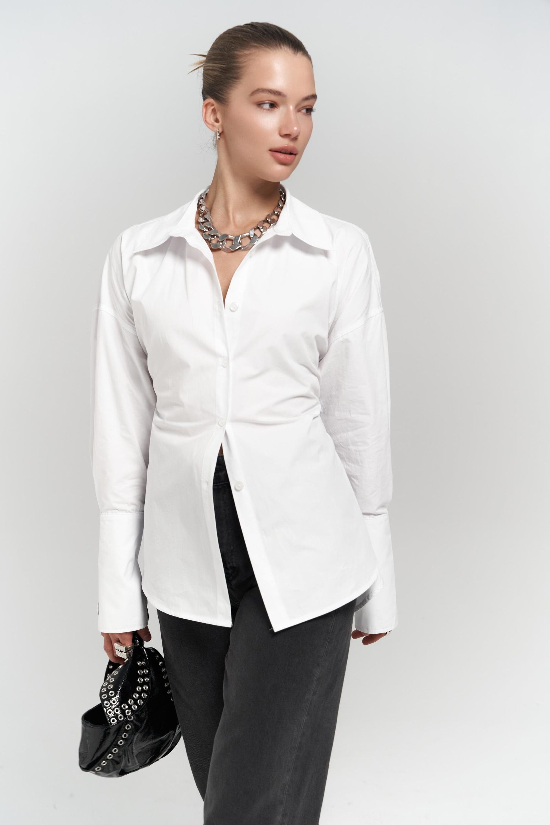 Novers İp Detay Beyaz Gömlek
