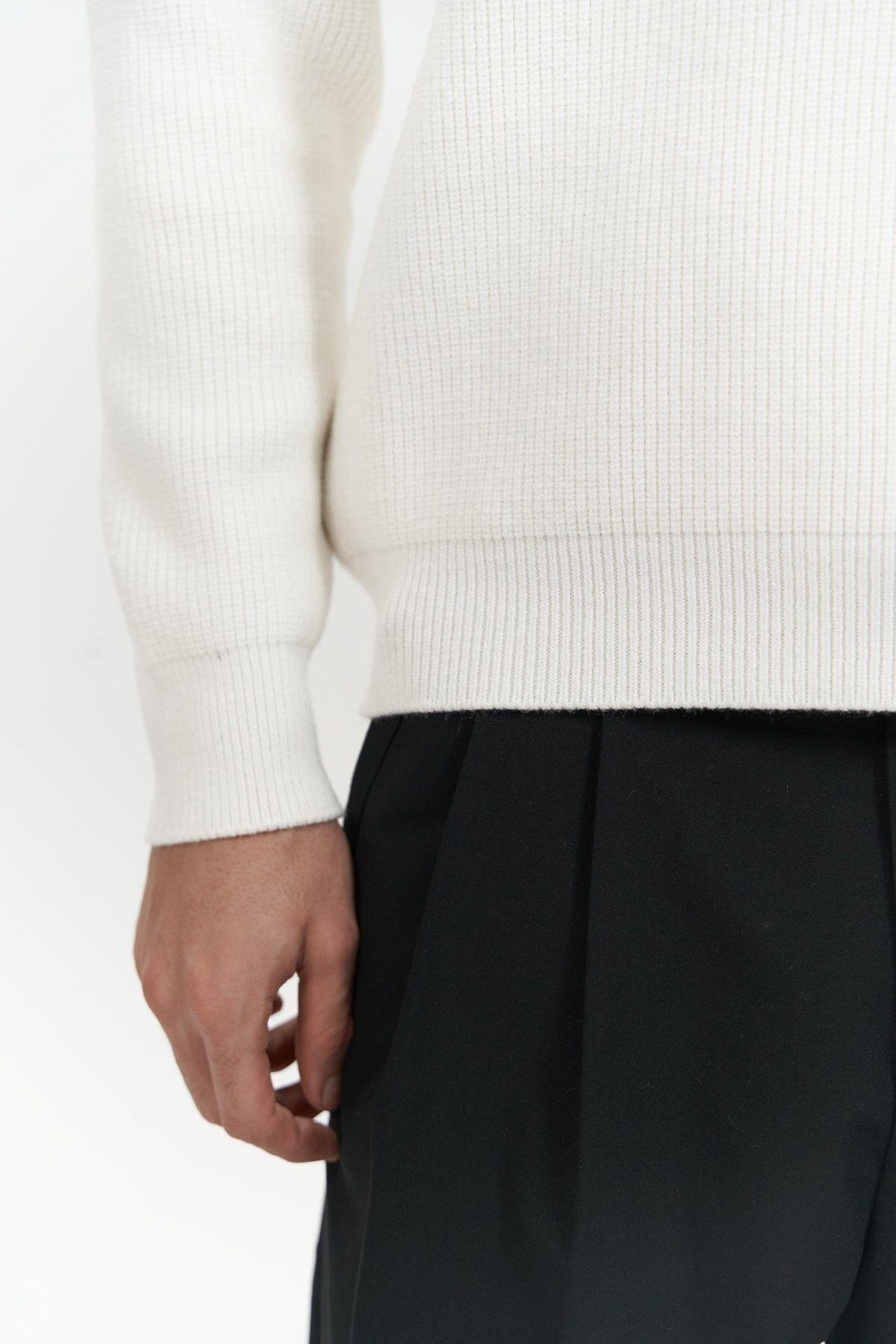 Oberon Men's Polo Collar Half-Zip Ecru Knit Sweater