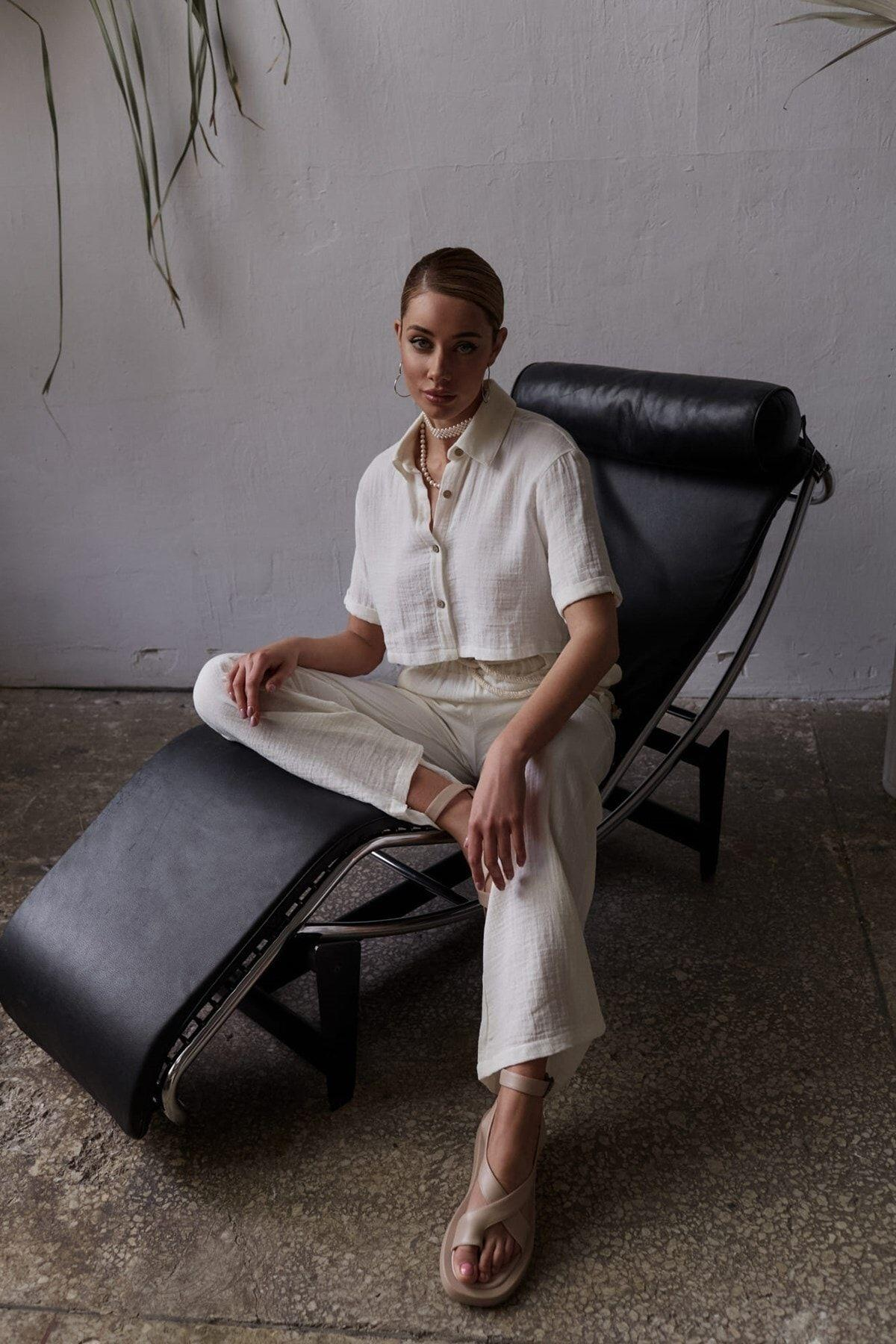 Bohemai Olympos White Muslin Set with Rope Belt