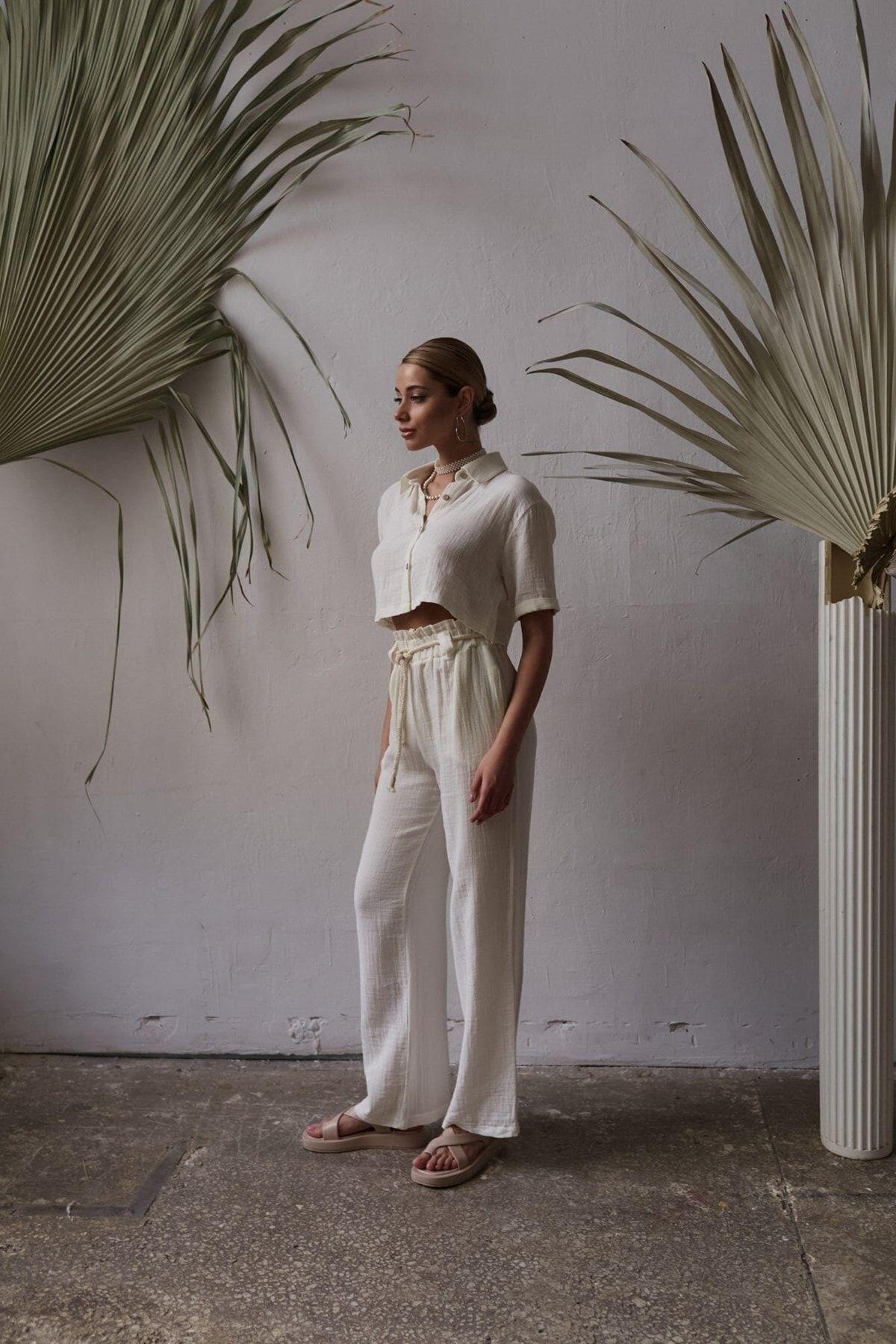 Bohemai Olympos White Muslin Set with Rope Belt