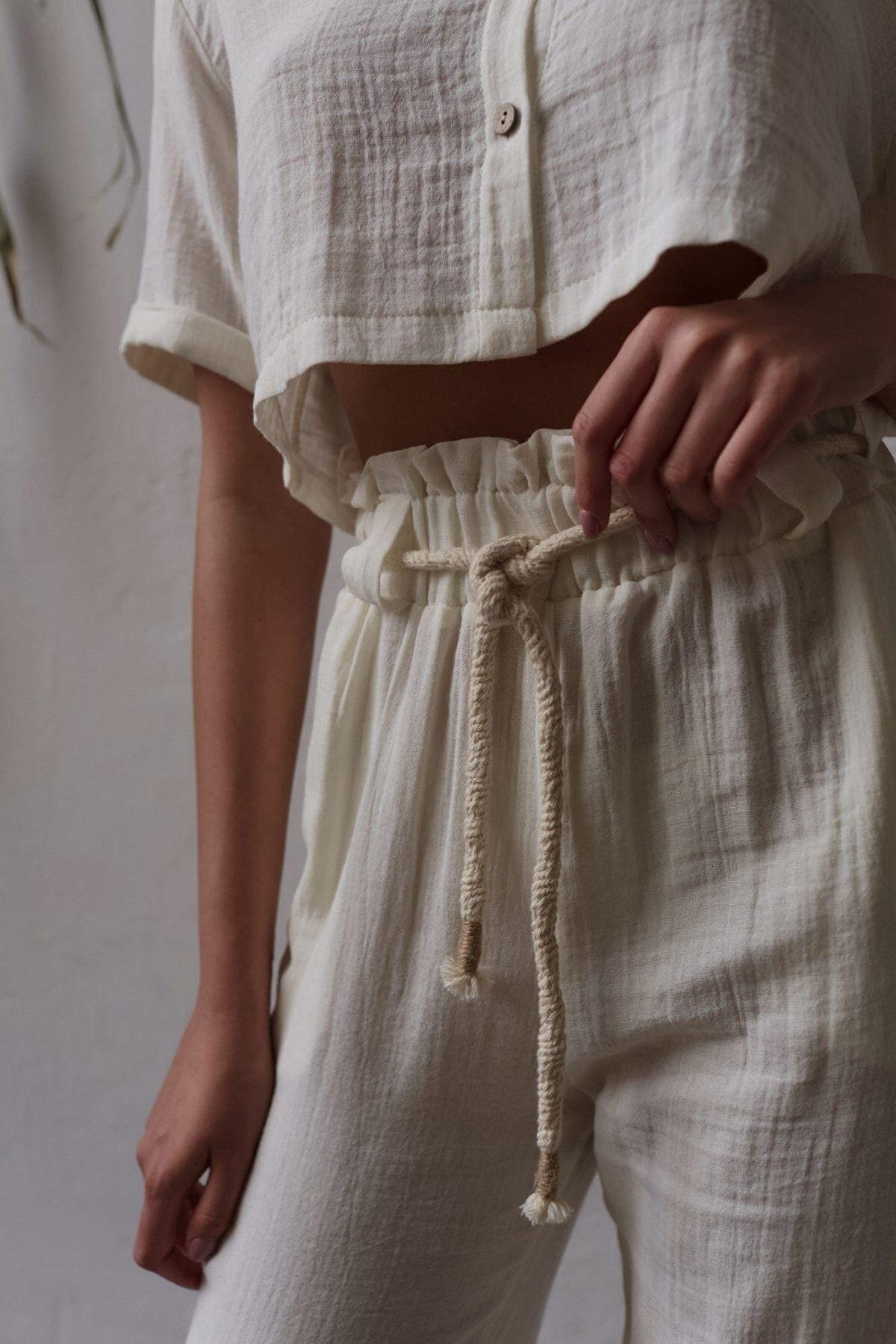 Bohemai Olympos White Muslin Set with Rope Belt