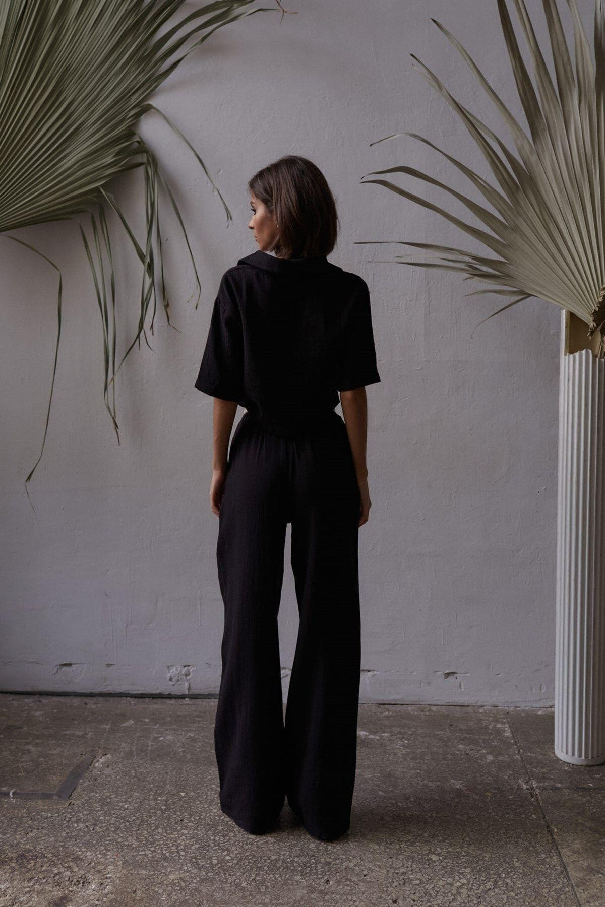 Bohemai Olympos Black Muslin Set with Rope Belt