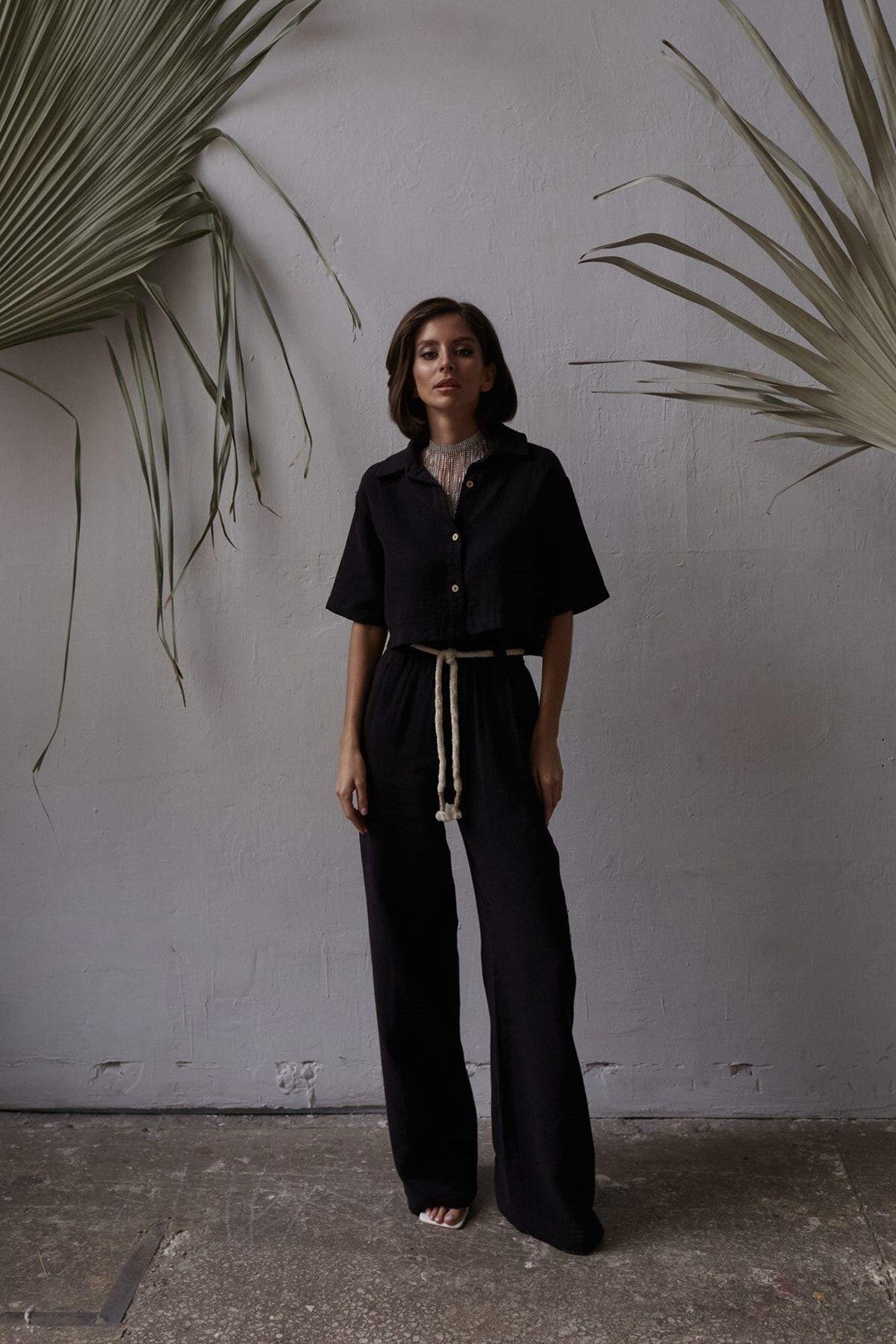 Bohemai Olympos Black Muslin Set with Rope Belt