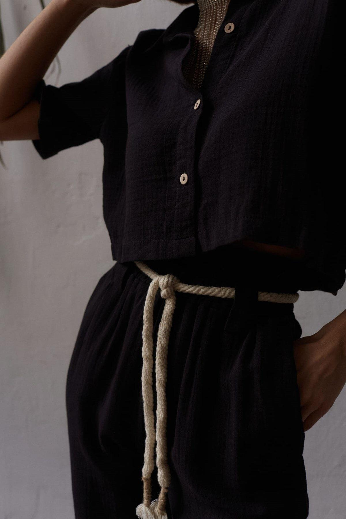 Bohemai Olympos Black Muslin Set with Rope Belt