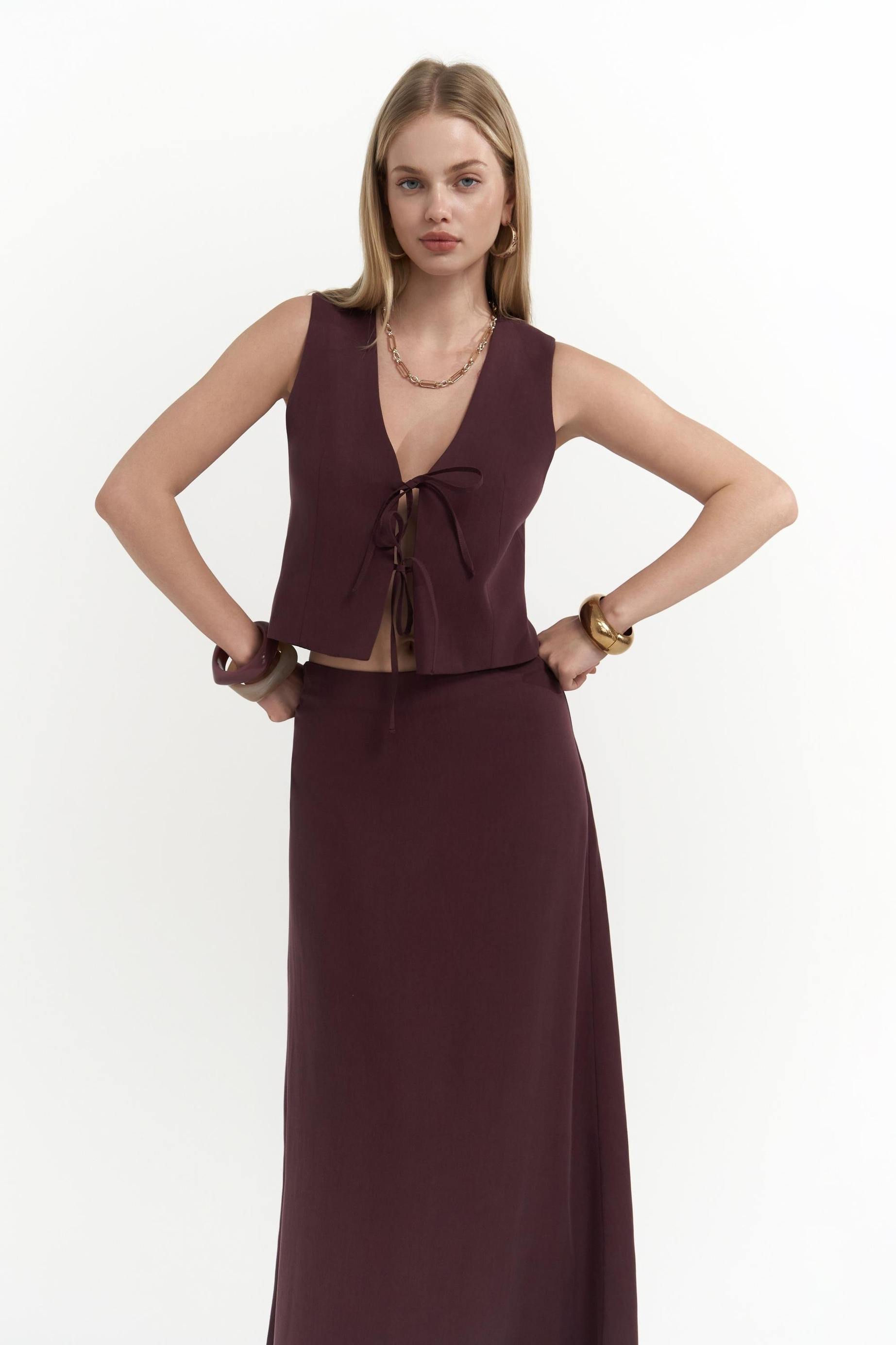 Orsha Bordo Yelek Etek Takım