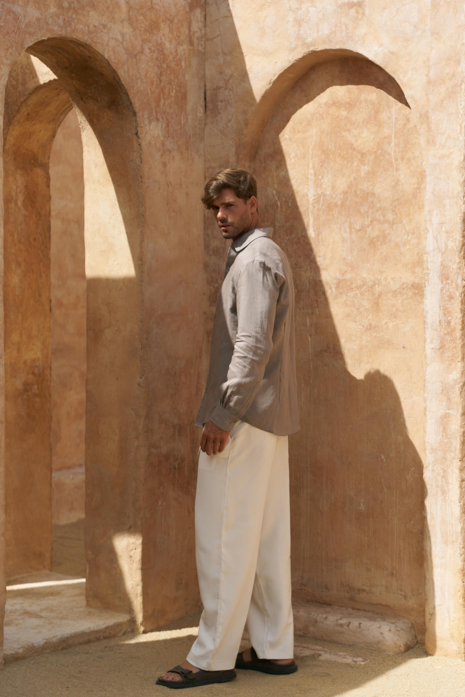 Ottavia Füme Keten Oversize Erkek Gömlek