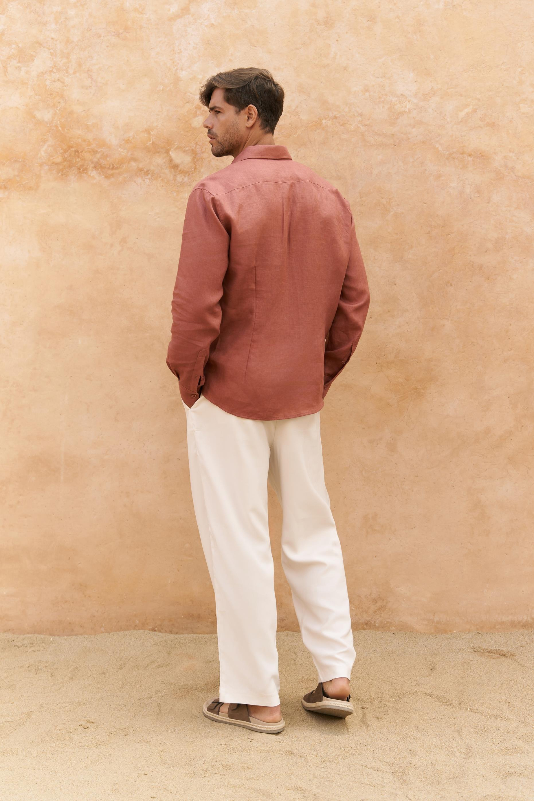 Ottavia Tarçın Keten Oversize Erkek Gömlek