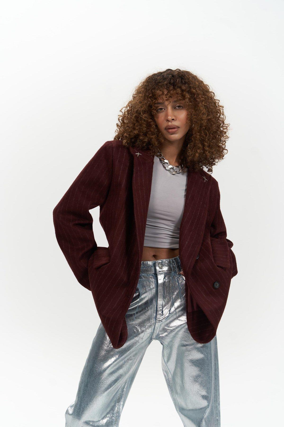 Peters Striped Blazer with Stitch Details