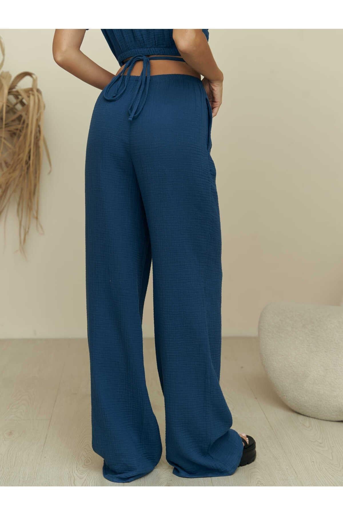 Phuket İndigo Müslin Crop Takım