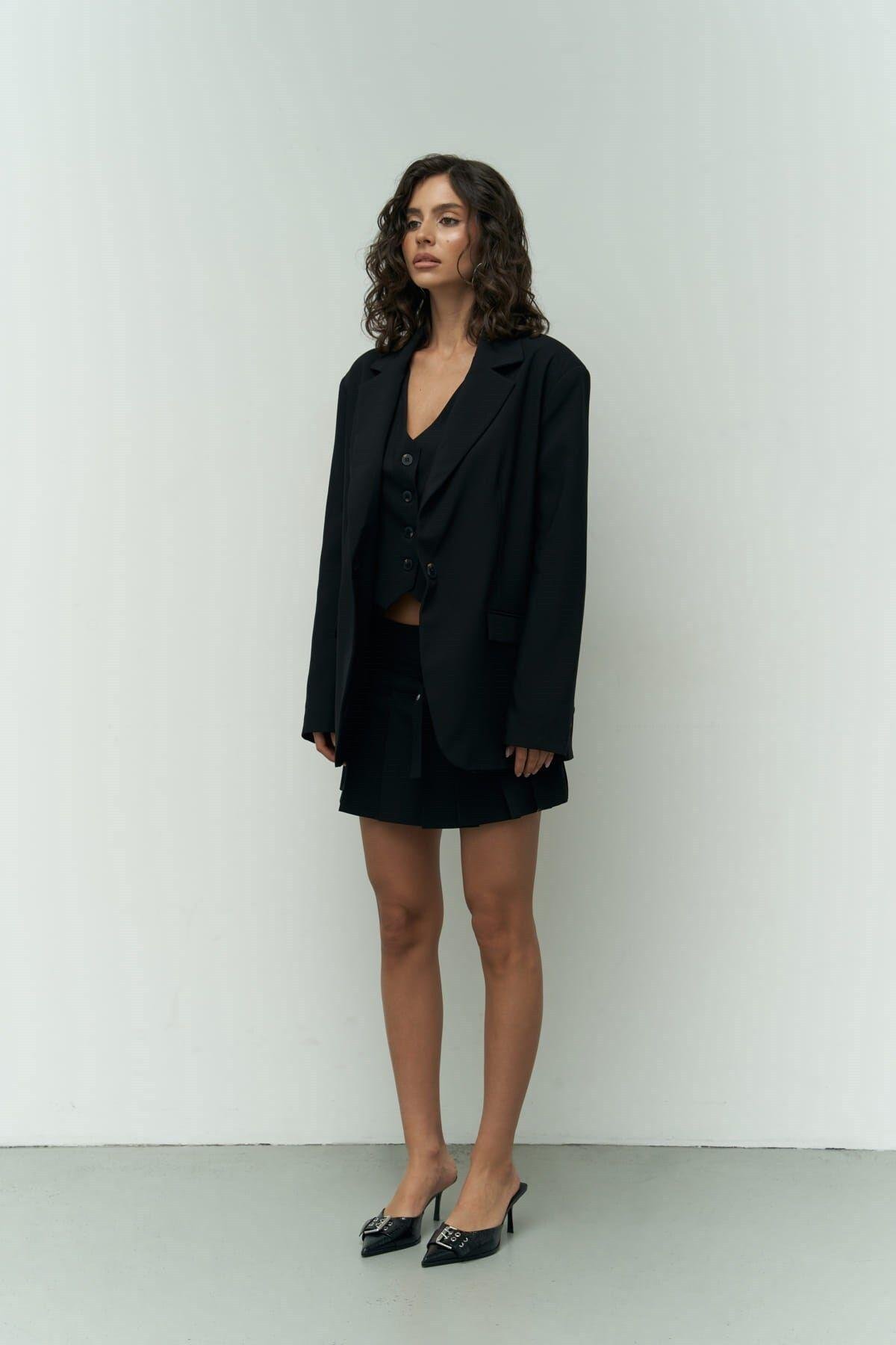 Pietro Black Blazer With Vest Detail