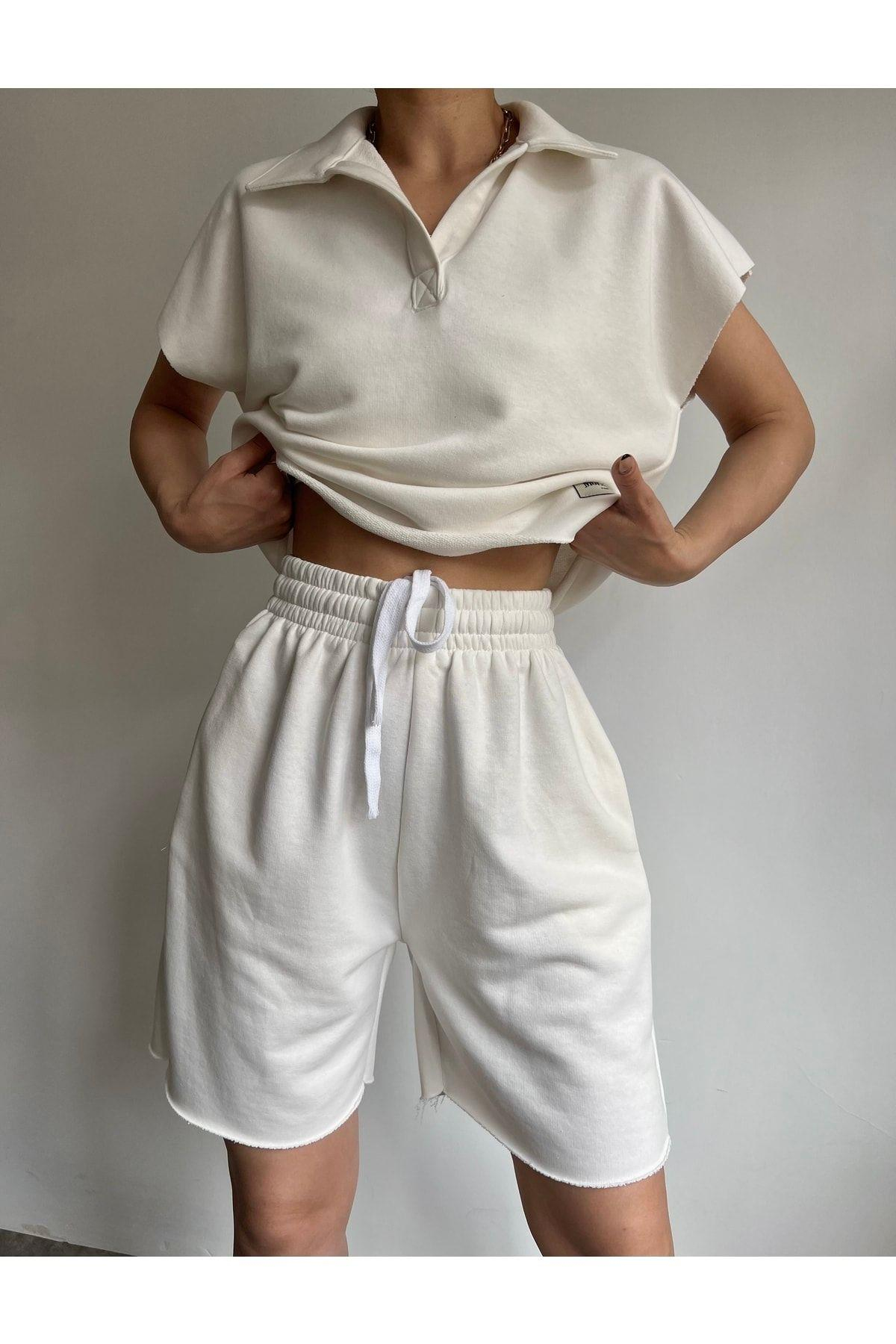 Polo Yaka Beyaz Şort Takım