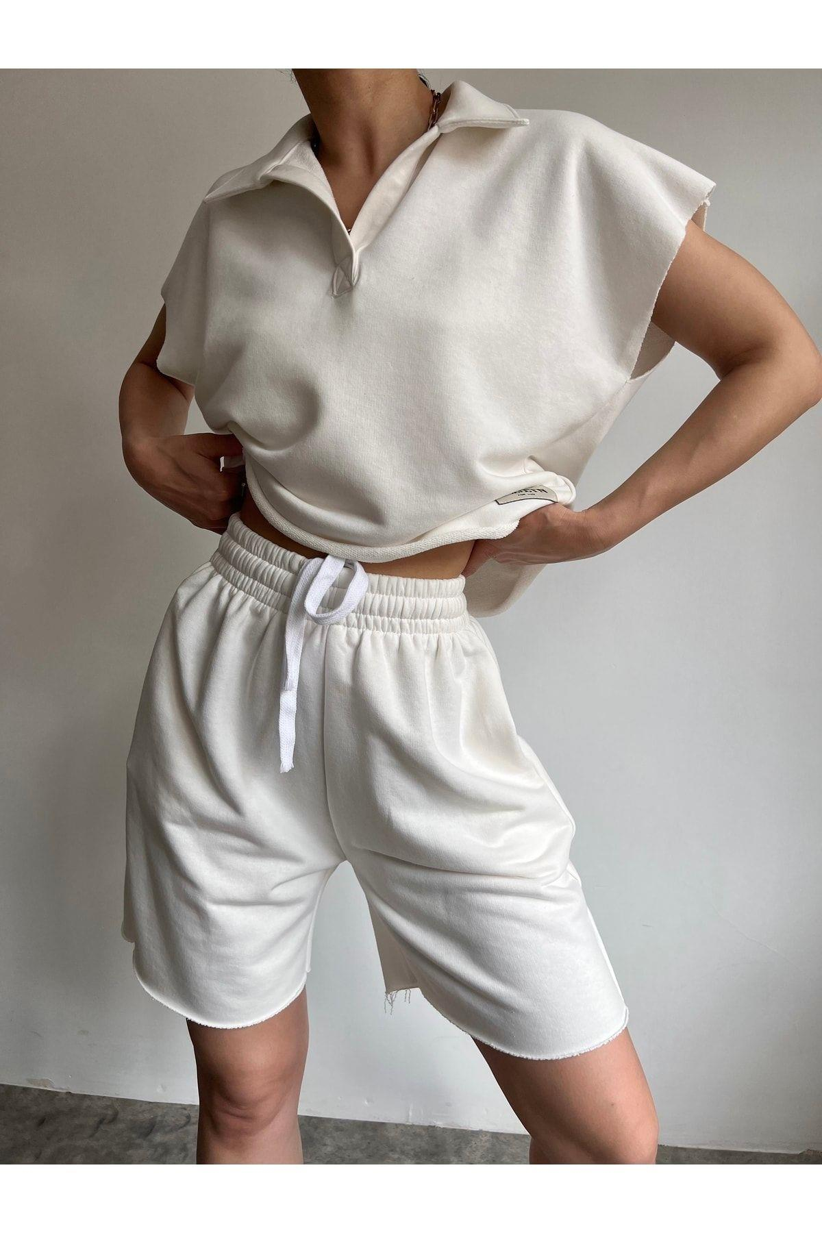 Polo Yaka Beyaz Şort Takım
