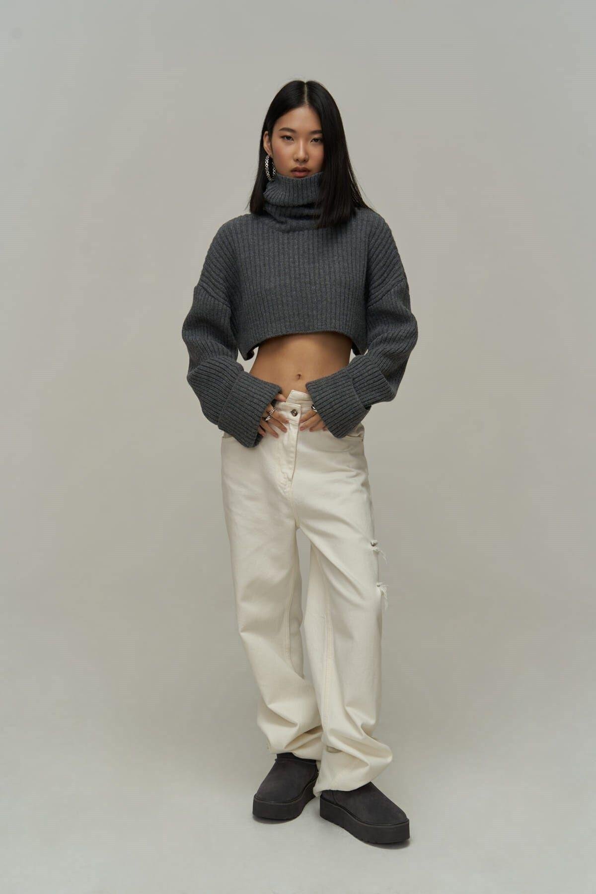 Revue Boğazlı Antrasit Crop Kazak