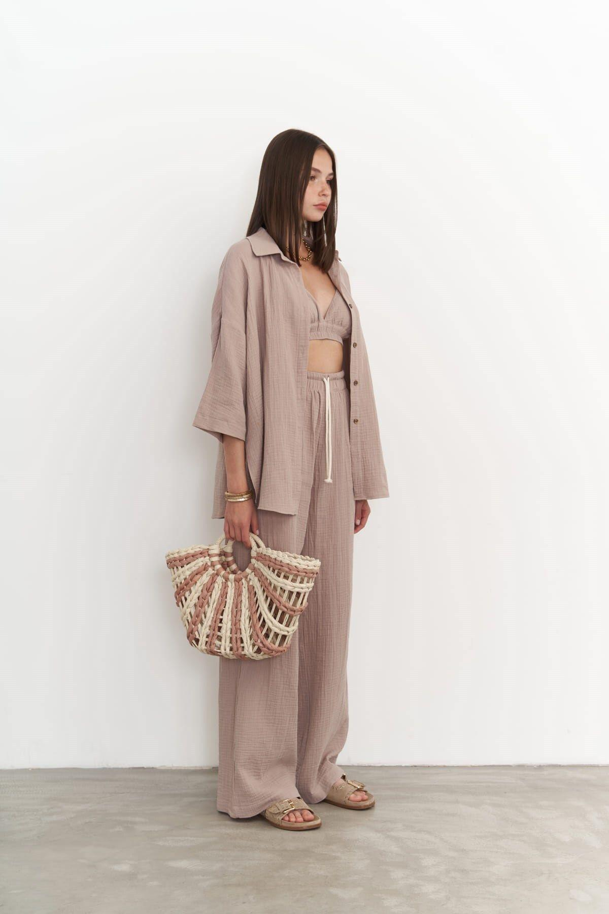 Reyna Light Brown Muslin 3 Piece Set