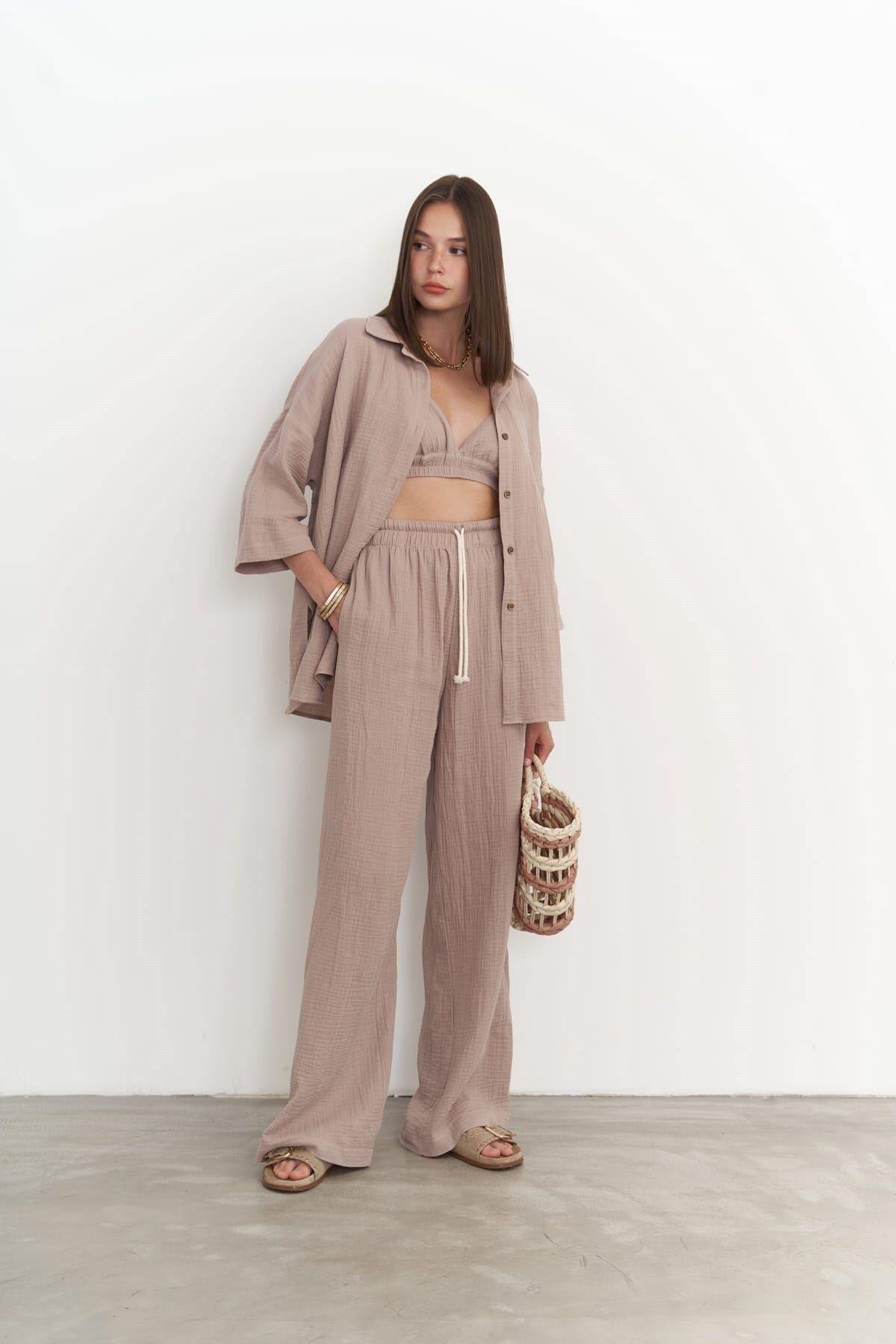 Reyna Light Brown Muslin 3 Piece Set