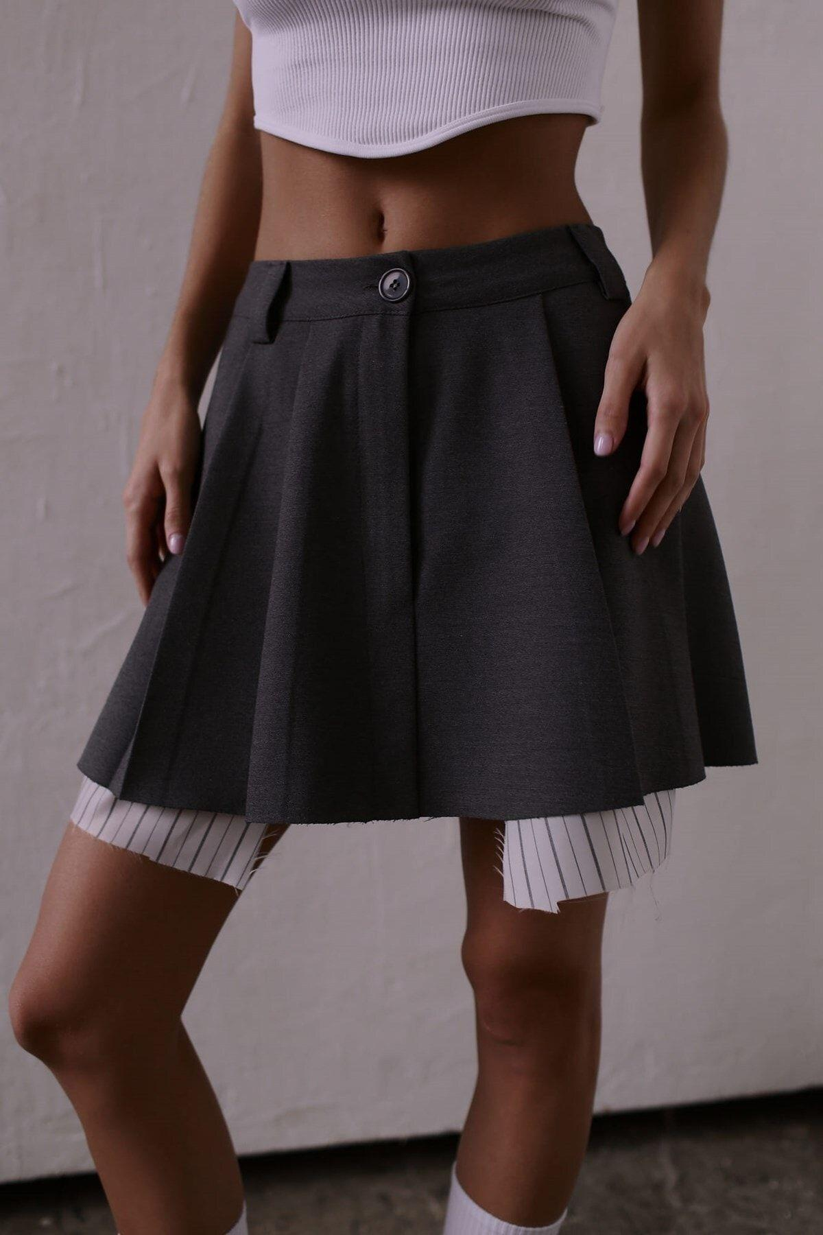 Rina Dark Gray Pleated Mini Skirt