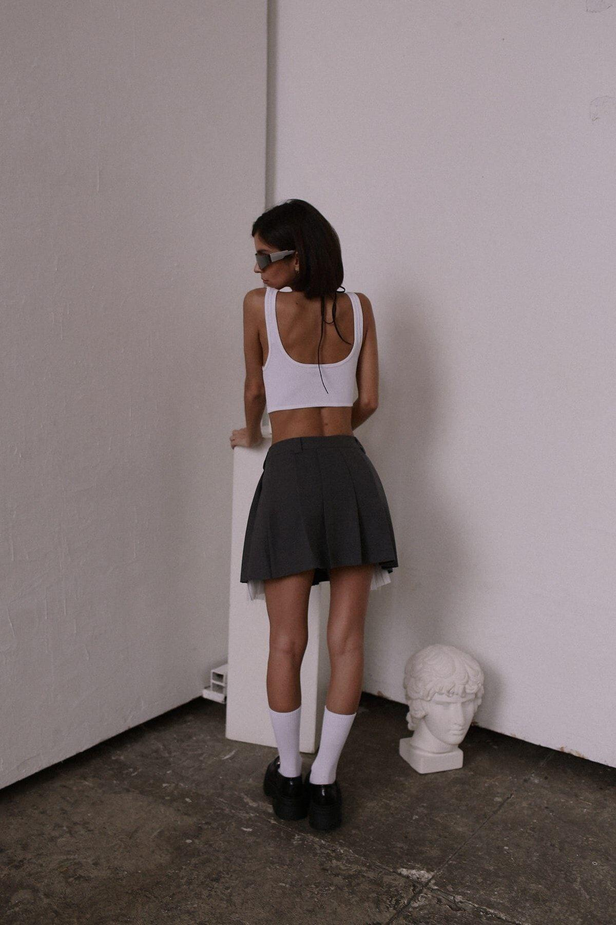 Rina Dark Gray Pleated Mini Skirt